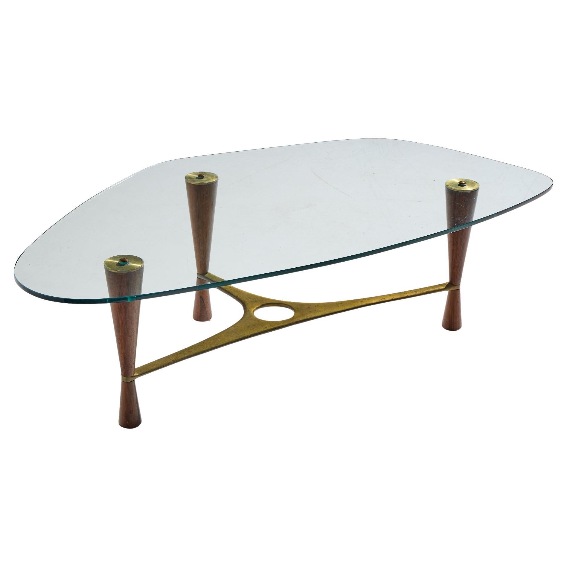 Edward Wormley for Dunbar Model 5309 Mid Century Brass and Rosewood Coffee Table