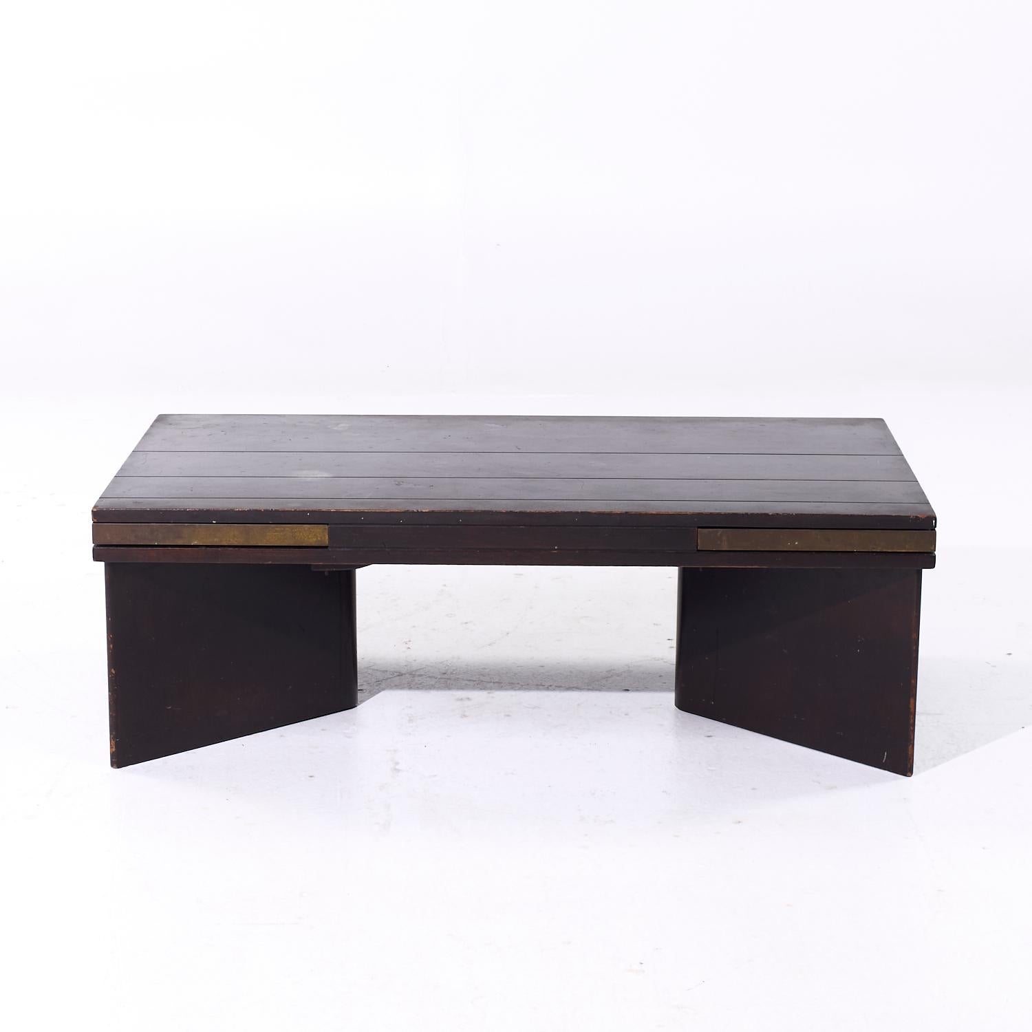 Ottone Edward Wormley for Dunbar #5427 Mahogany, Brass & Murano Glass Tile Coffee Table in vendita