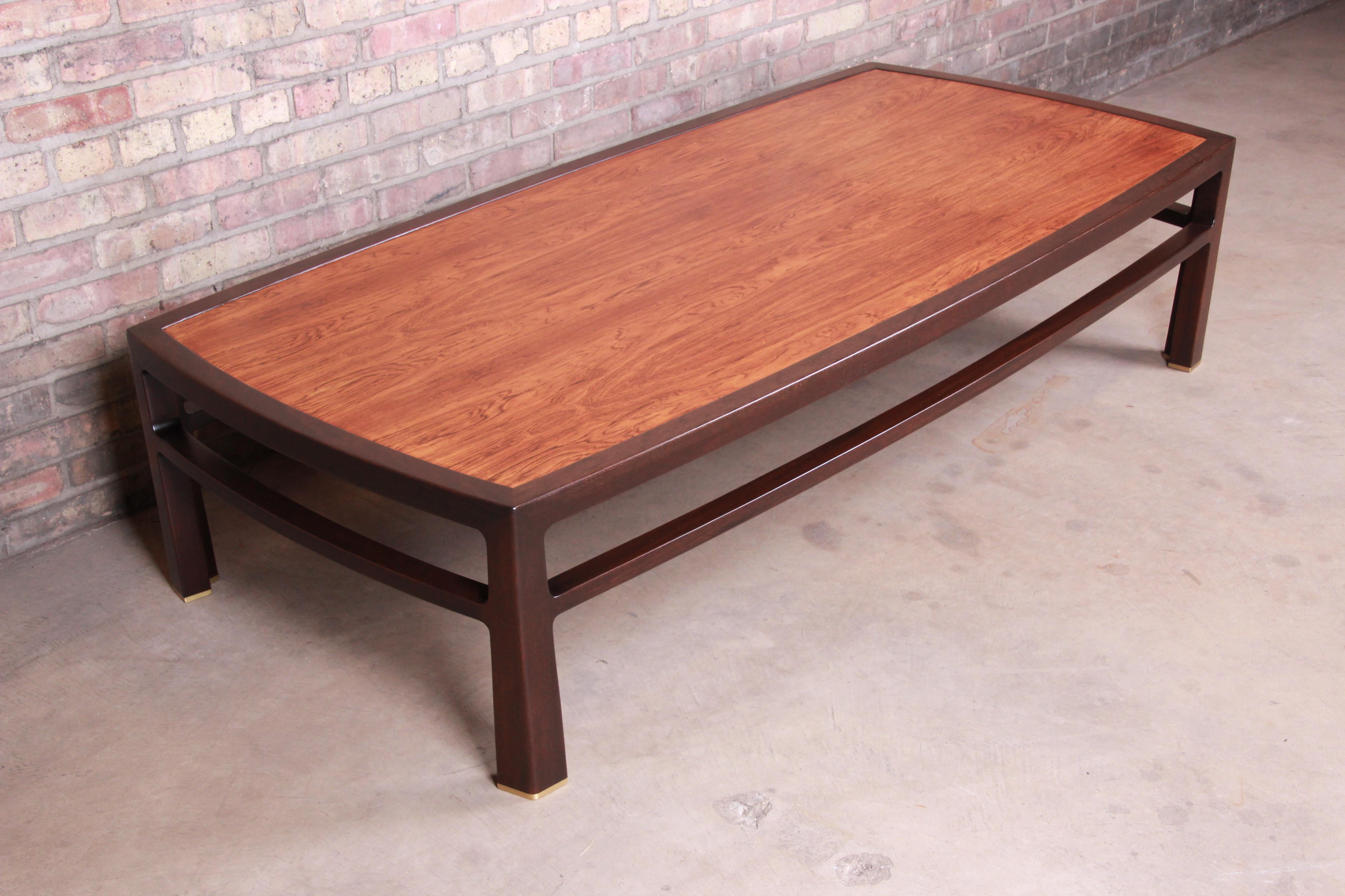 Edward Wormley for Dunbar Monumental Rosewood and Walnut Coffee Table, Restored In Good Condition For Sale In South Bend, IN