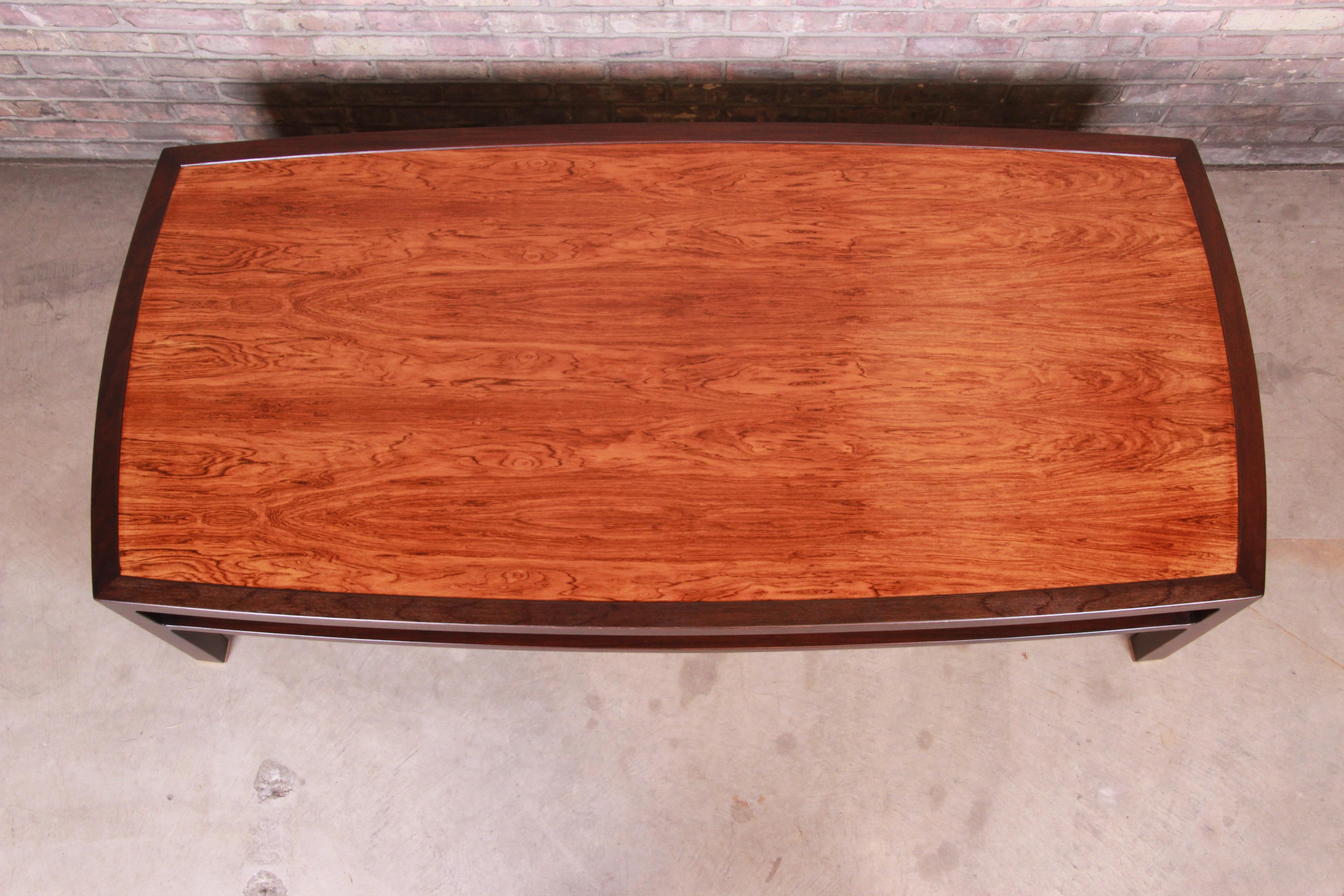 Brass Edward Wormley for Dunbar Monumental Rosewood and Walnut Coffee Table, Restored For Sale