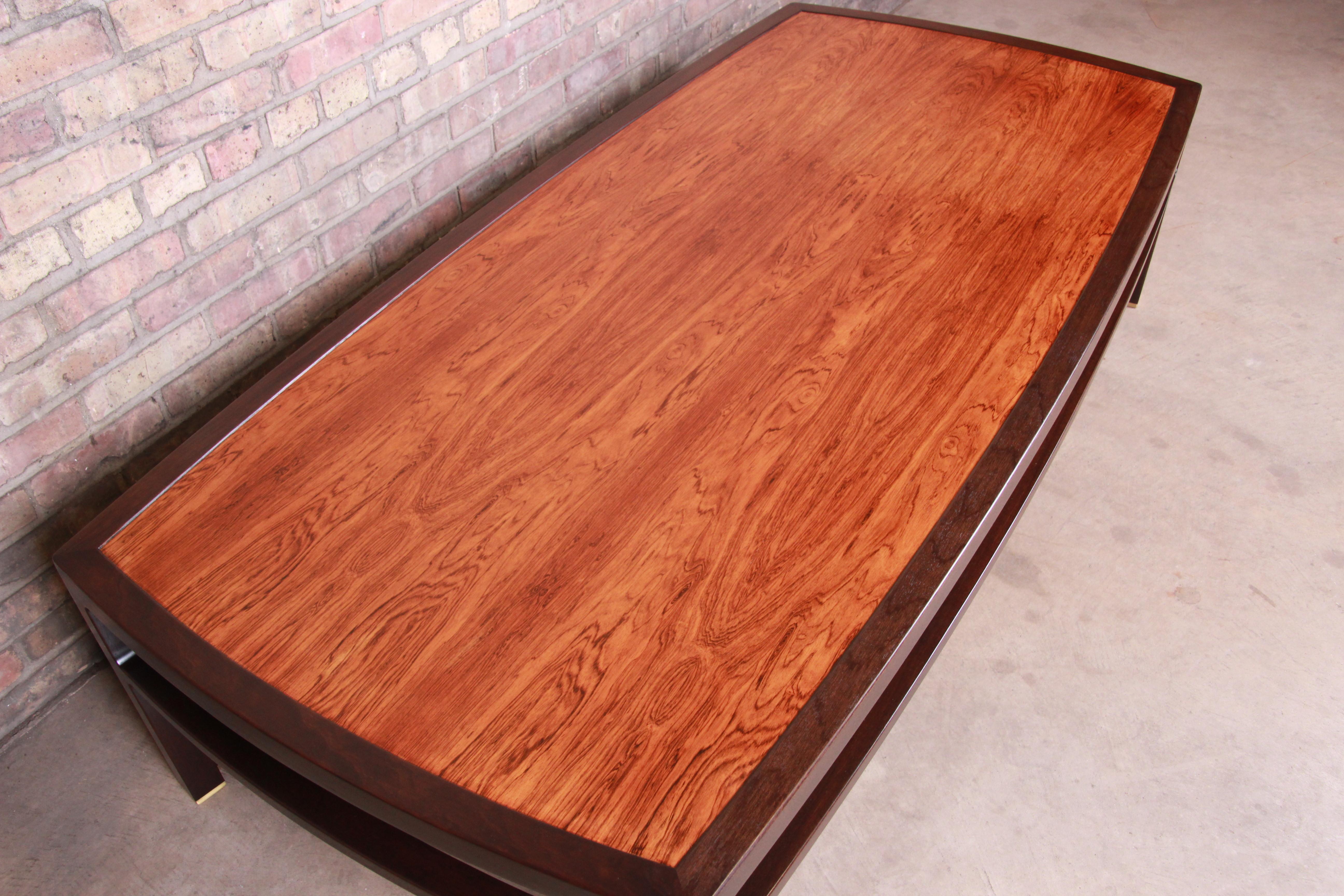 Edward Wormley for Dunbar Monumental Rosewood and Walnut Coffee Table, Restored For Sale 1