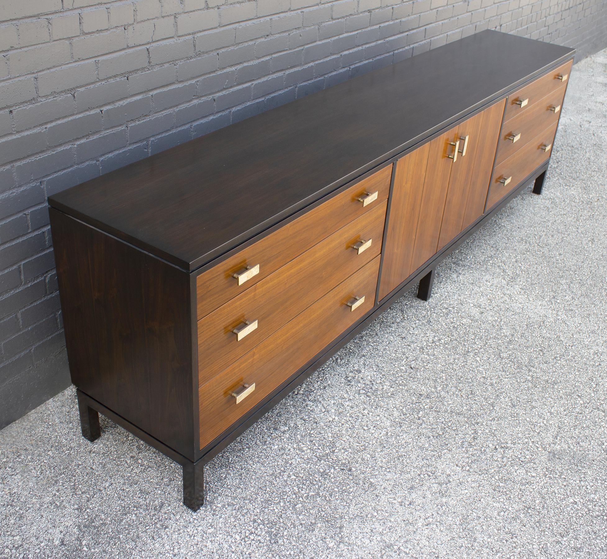 Edward Wormley for Dunbar Monumental Walnut and Travertine Sideboard In Excellent Condition In Dallas, TX