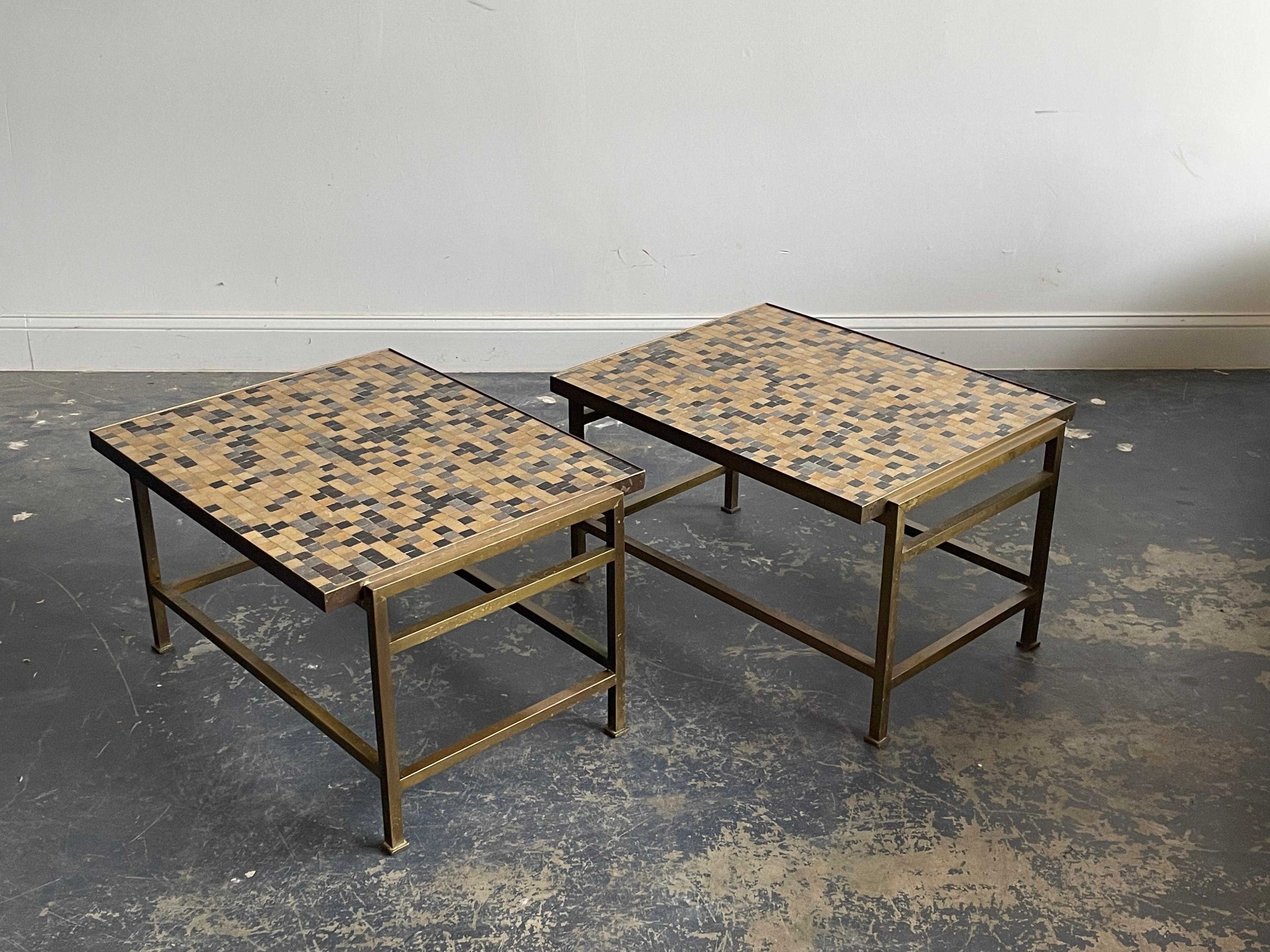 Brass Edward Wormley for Dunbar Murano Glass Tile Top Tables