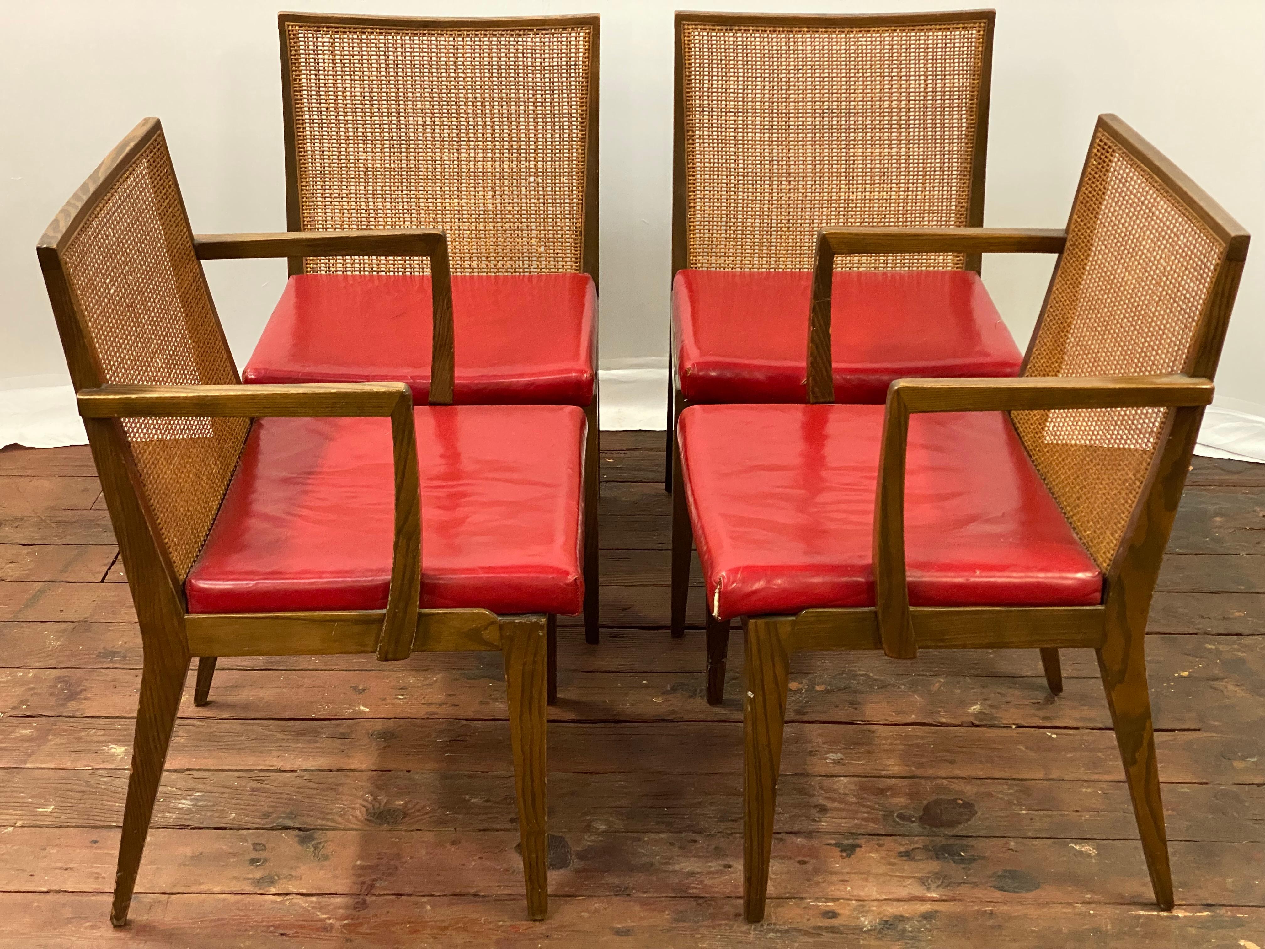 Mid-Century moderno Edward Wormley for Dunbar Oak and Cane Back Dining Chairs, Set of Four in vendita