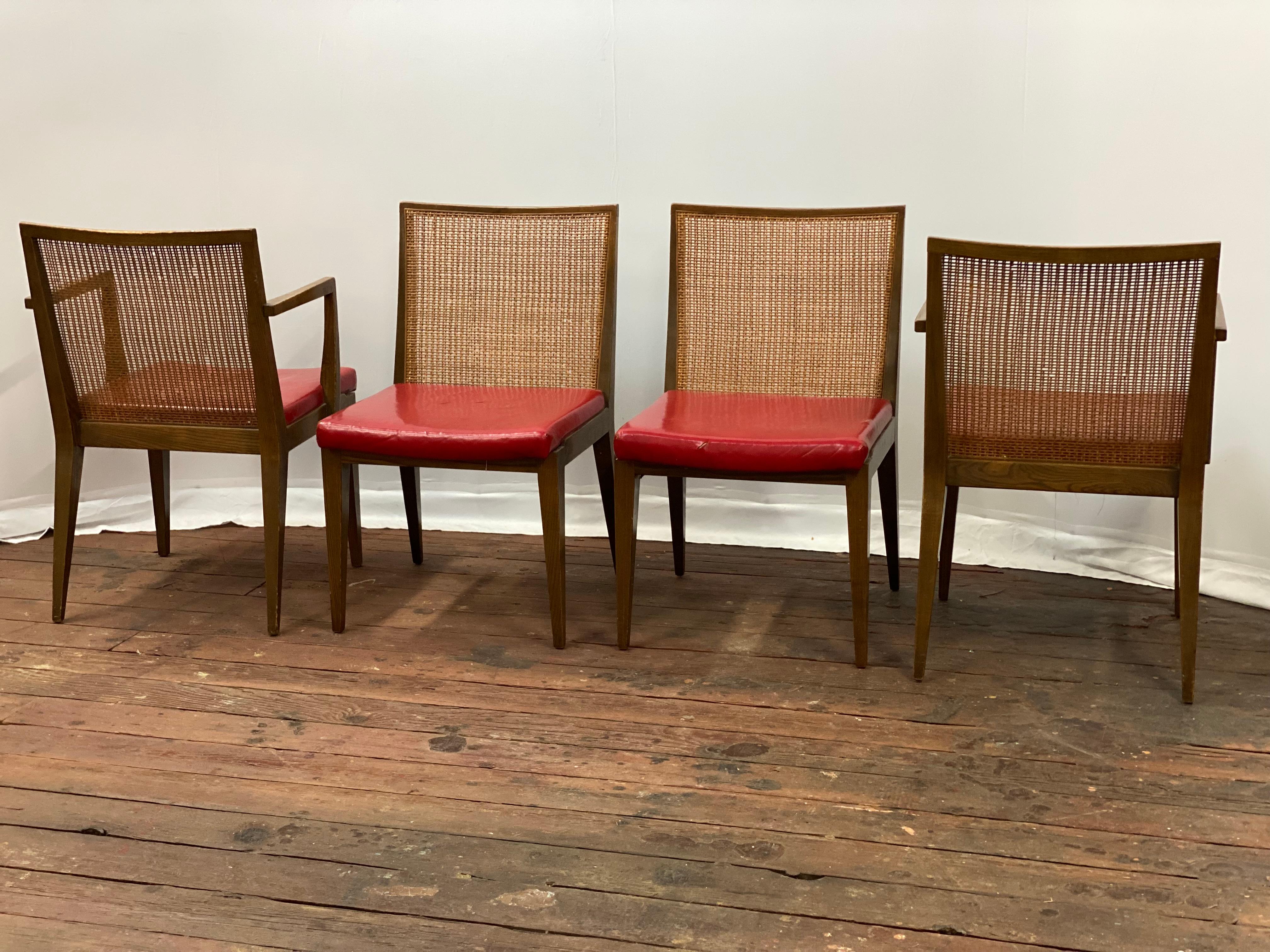 Americano Edward Wormley for Dunbar Oak and Cane Back Dining Chairs, Set of Four in vendita