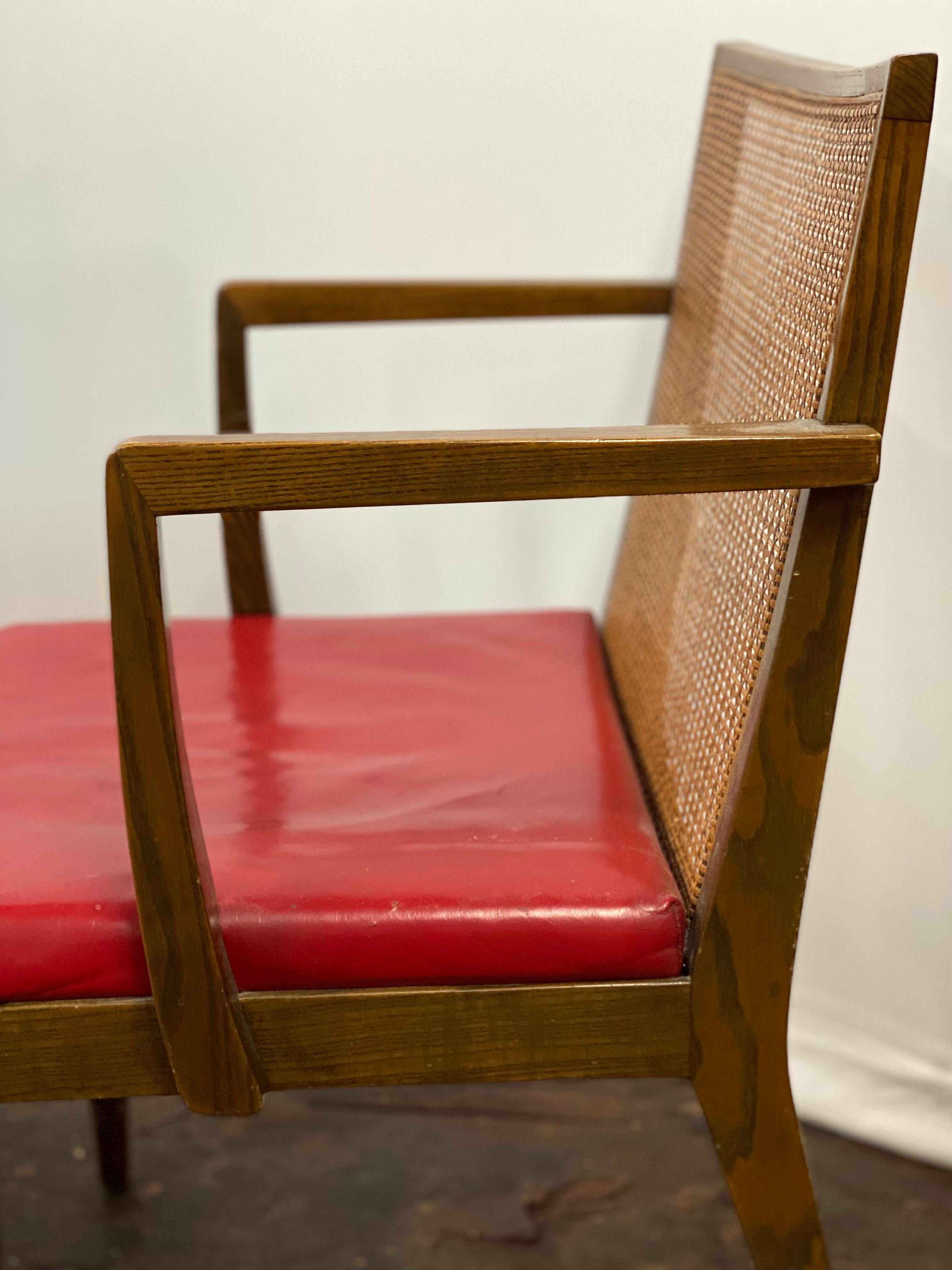 Metà XX secolo Edward Wormley for Dunbar Oak and Cane Back Dining Chairs, Set of Four in vendita