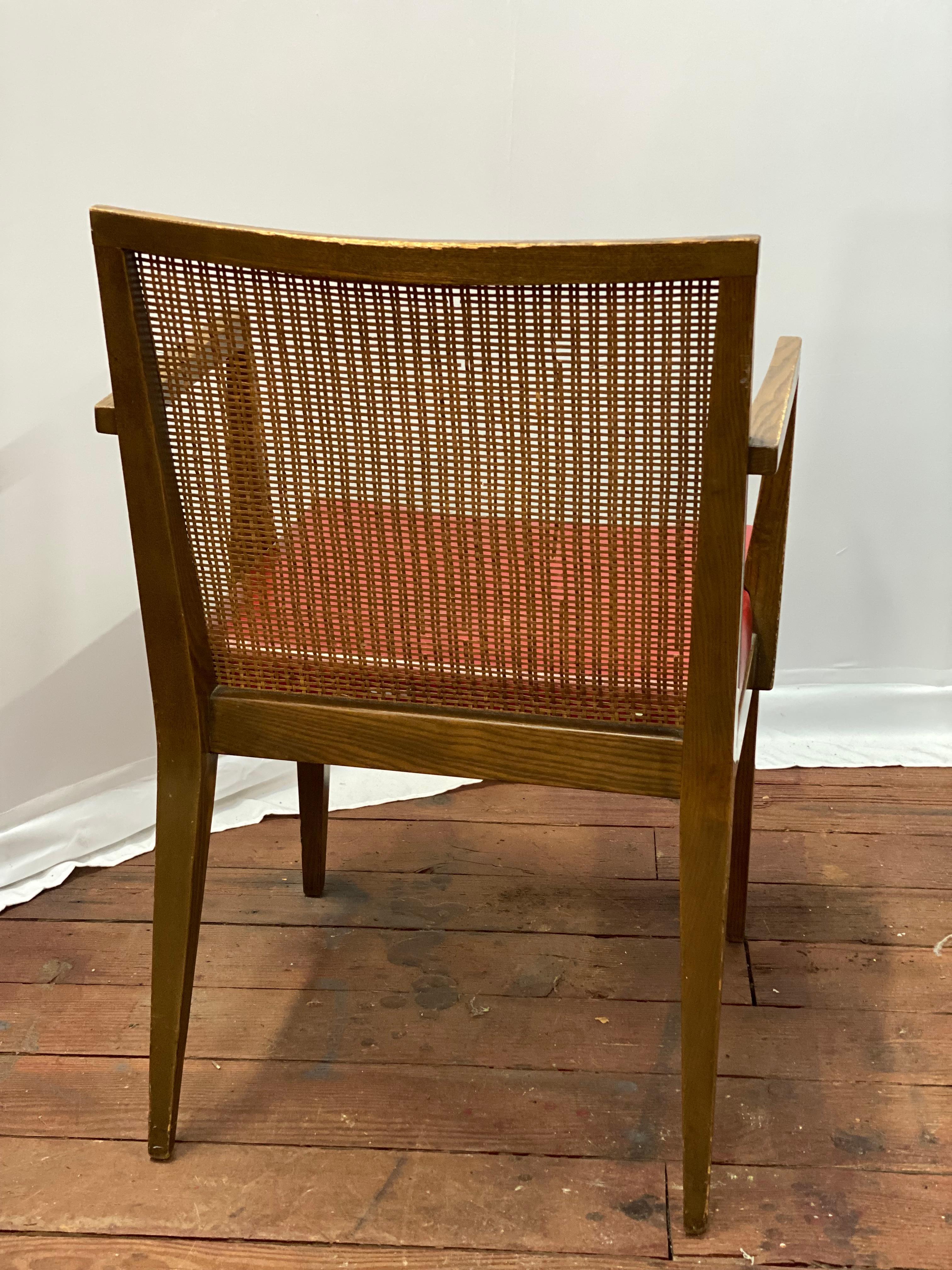 Tappezzeria Edward Wormley for Dunbar Oak and Cane Back Dining Chairs, Set of Four in vendita