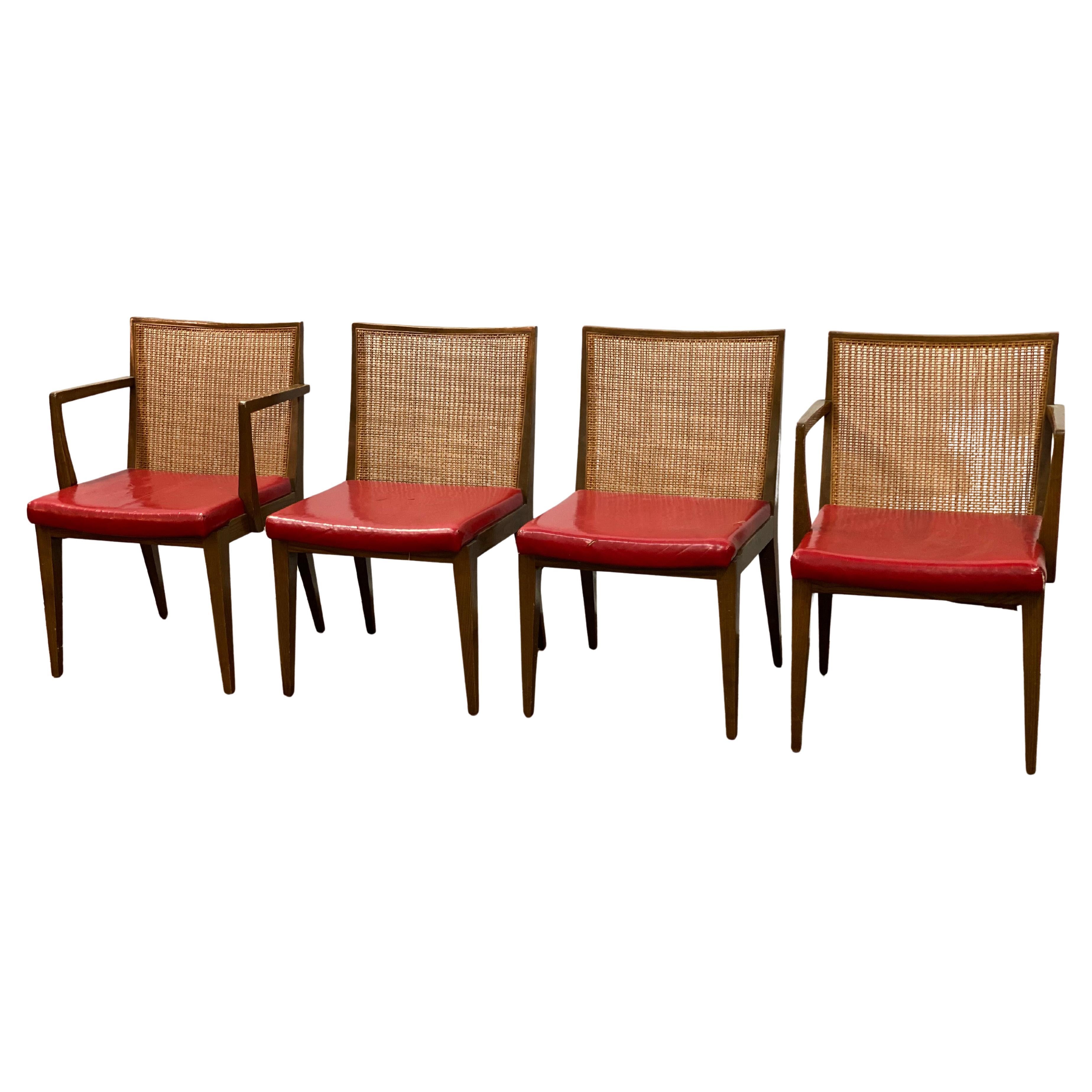 Edward Wormley for Dunbar Oak and Cane Back Dining Chairs, Set of Four in vendita