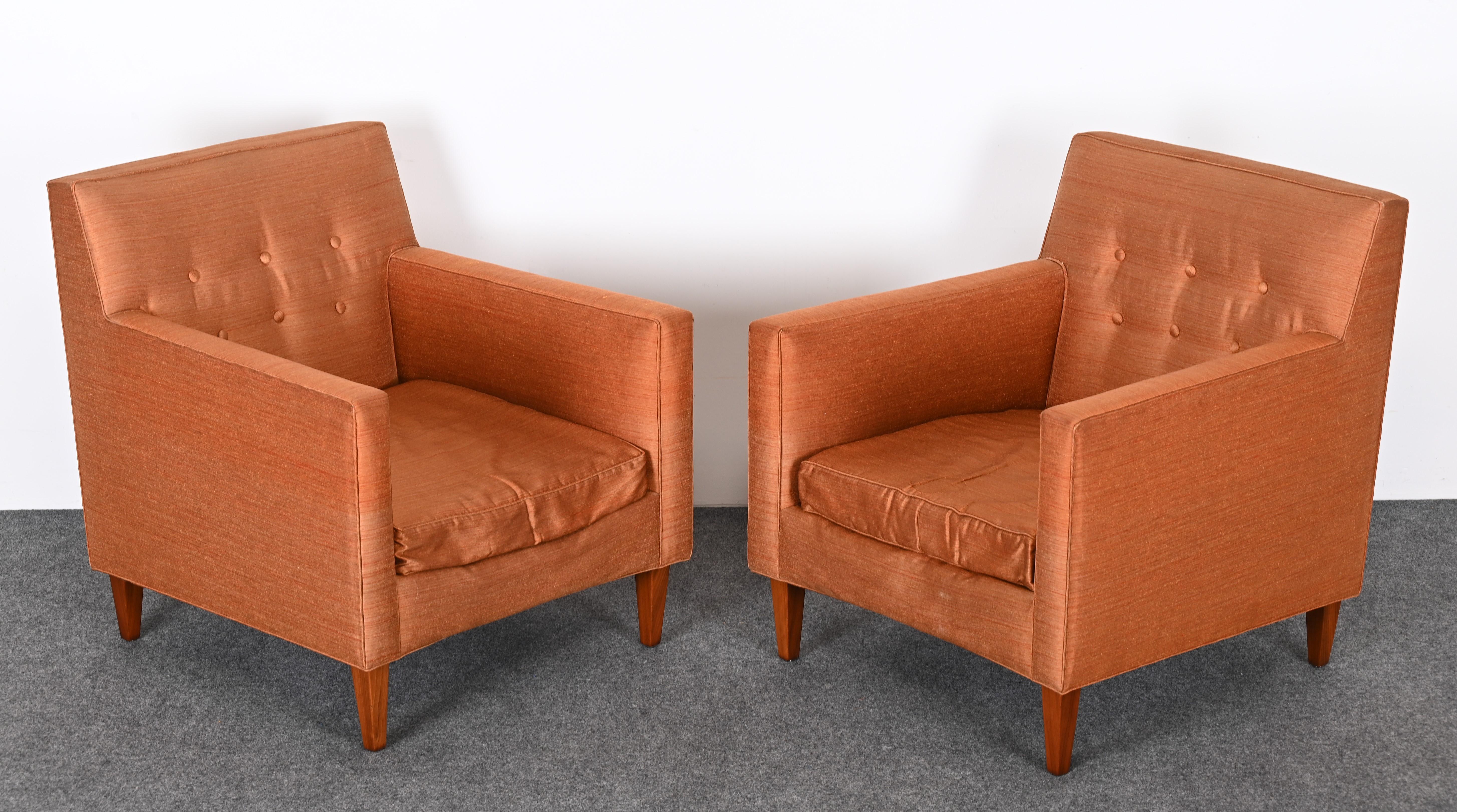 Mid-Century Modern Edward Wormley pour Dunbar Paire de chaises à accoudoirs ou de chaises longues, années 1950 en vente