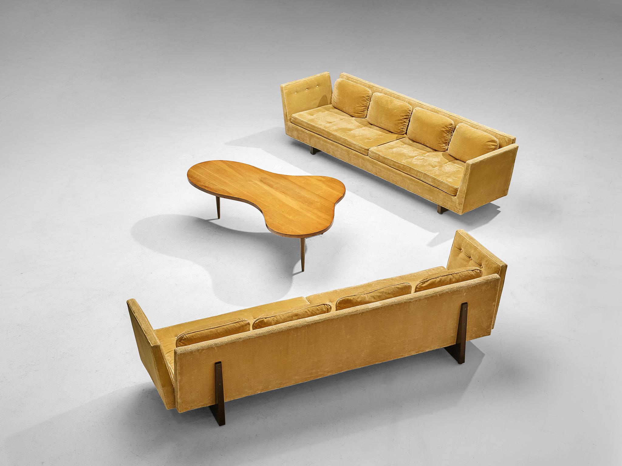 Edward Wormley for Dunbar Pair of Large Split-Arm Sofas in Yellow Upholstery 4