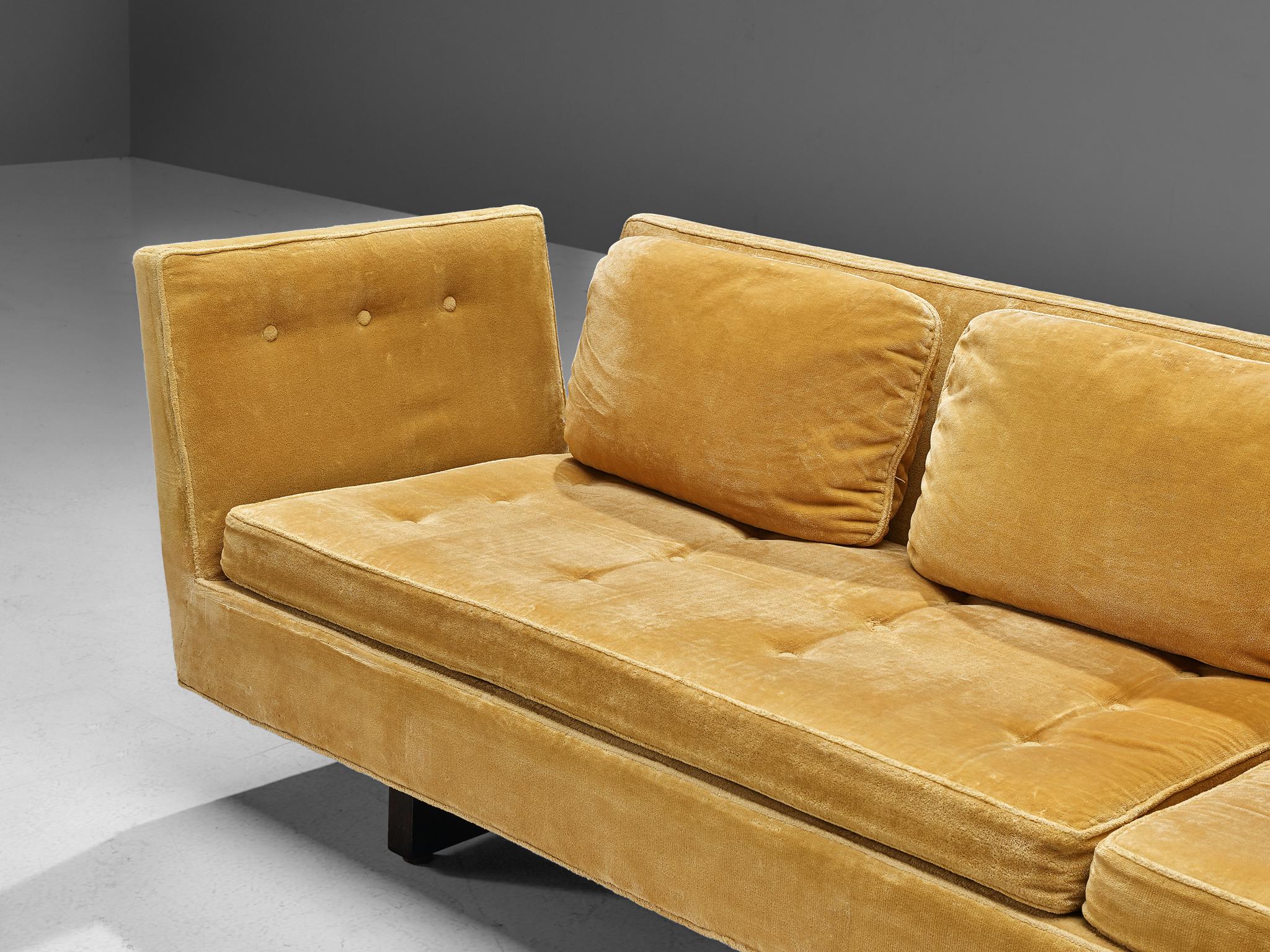 Mid-Century Modern Edward Wormley for Dunbar Pair of Large Split-Arm Sofas in Yellow Upholstery