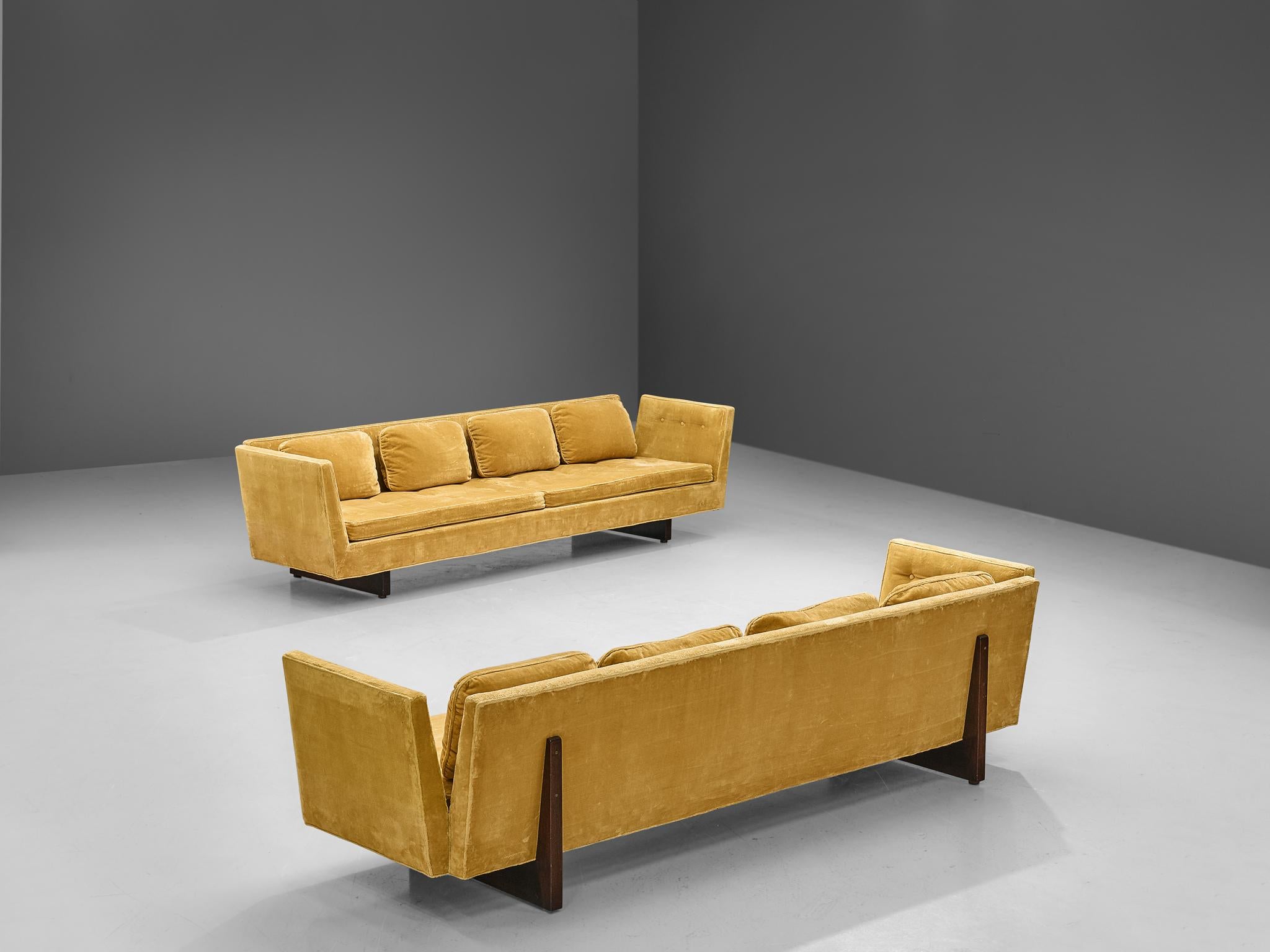 American Edward Wormley for Dunbar Pair of Large Split-Arm Sofas in Yellow Upholstery