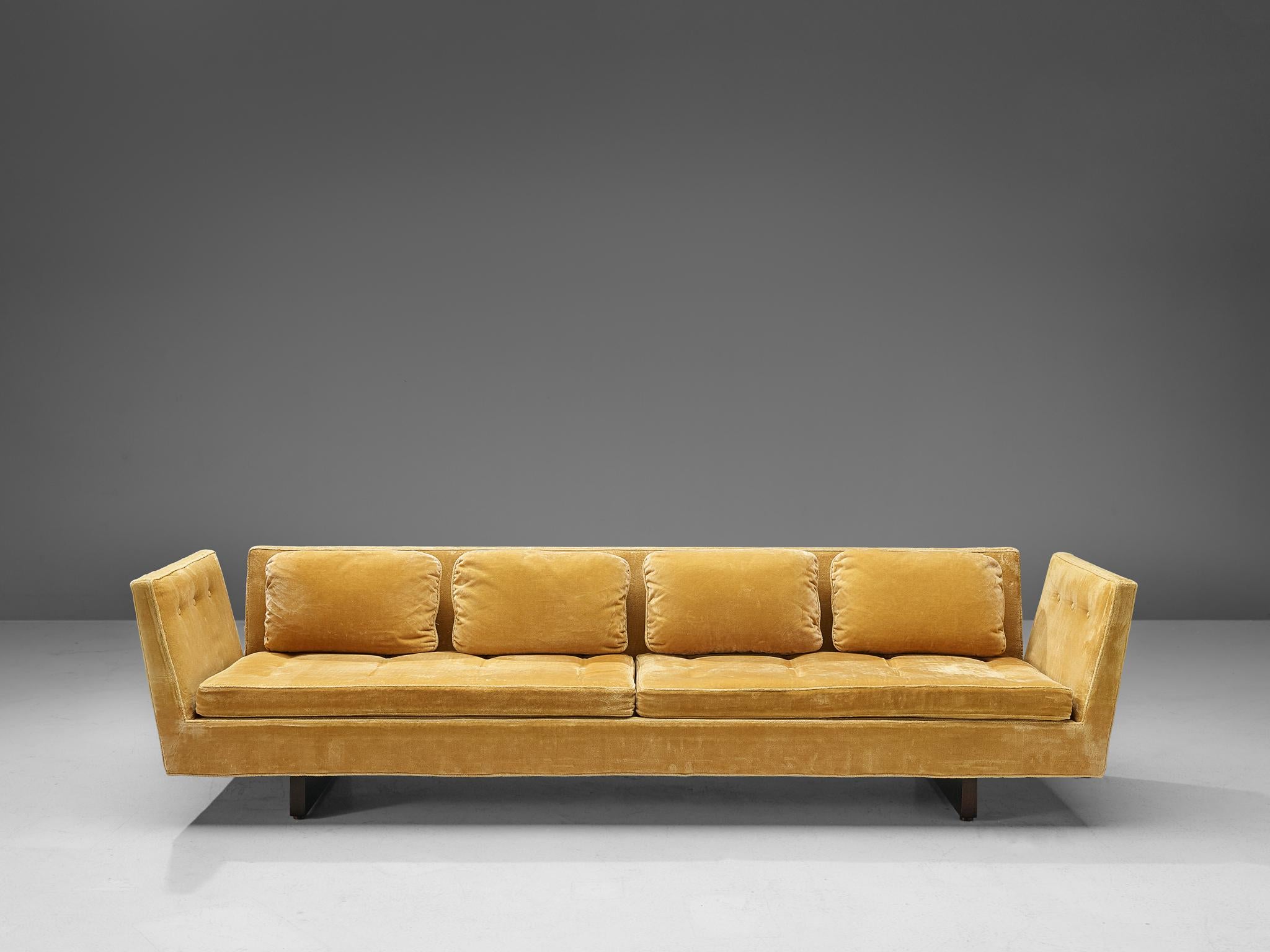 Mid-20th Century Edward Wormley for Dunbar Pair of Large Split-Arm Sofas in Yellow Upholstery