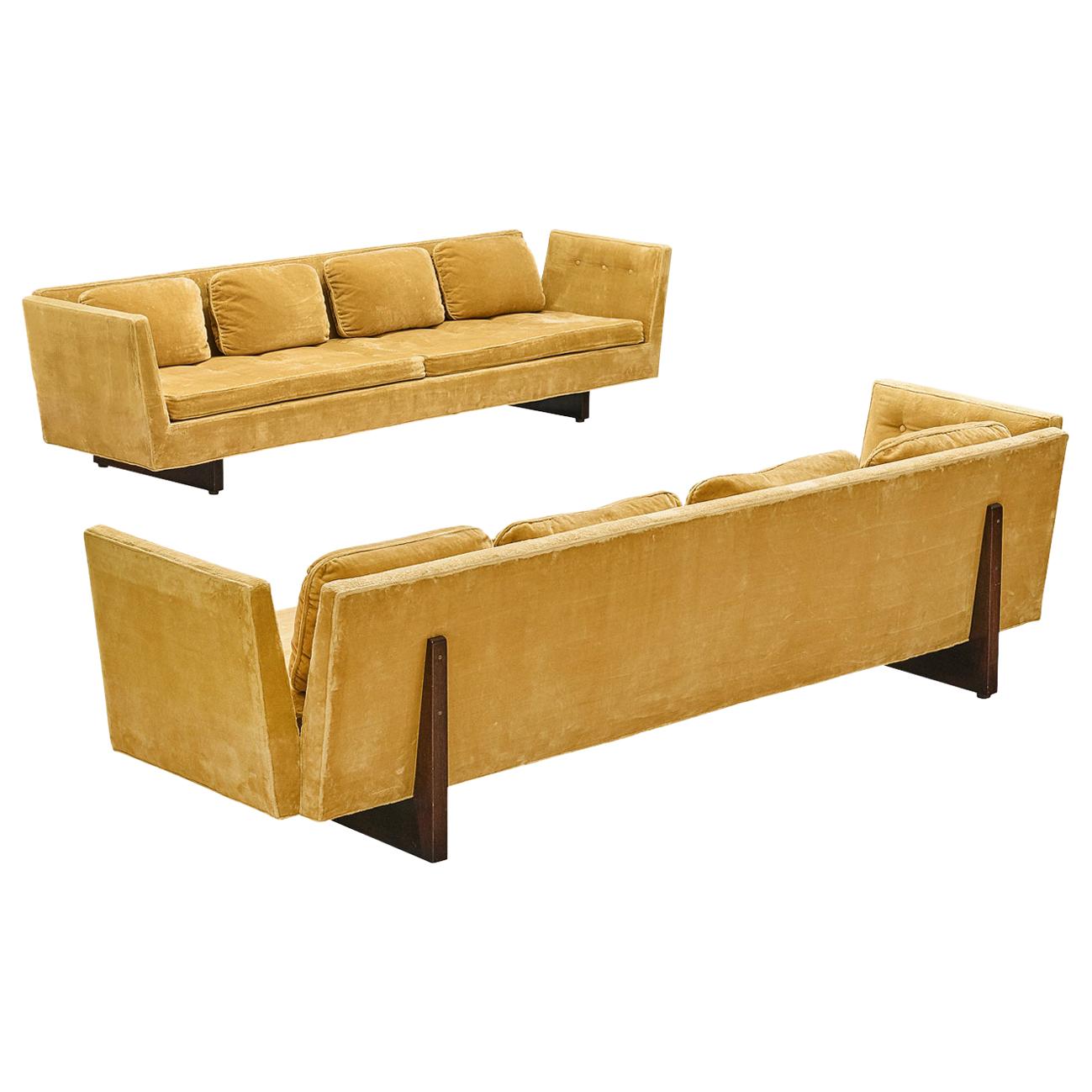 Edward Wormley for Dunbar Pair of Large Split-Arm Sofas in Yellow Upholstery