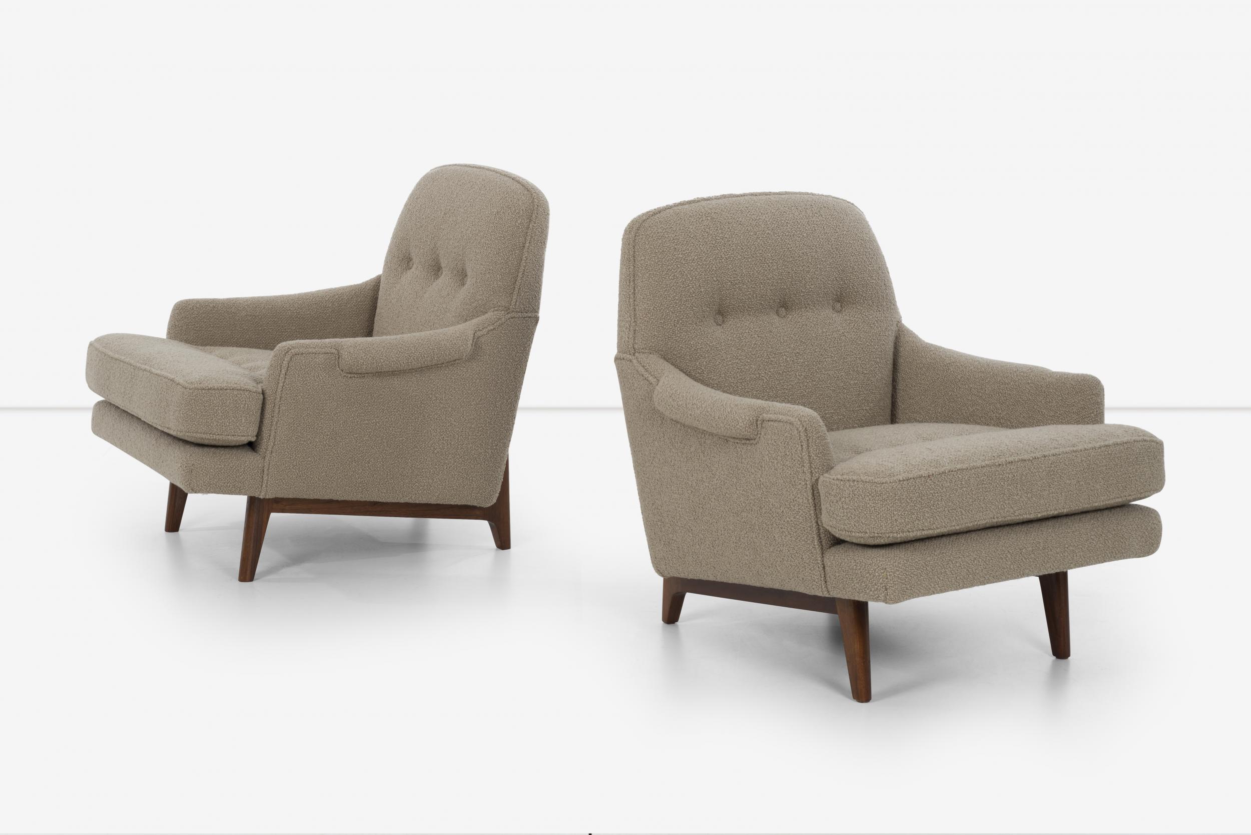 Mid-Century Modern Edward Wormley for Dunbar Pair of Lounges Chairs in Knoll Boucle
