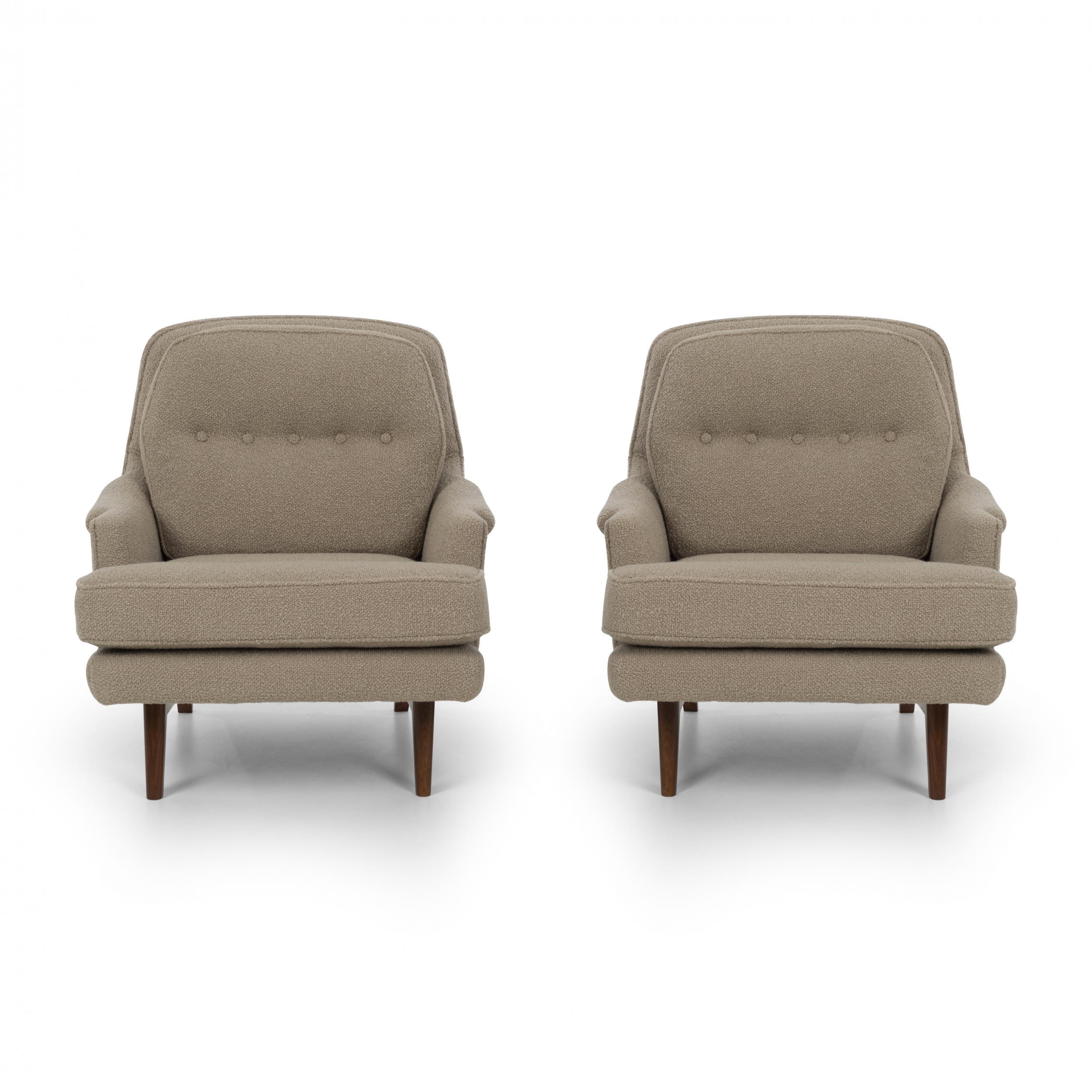Mid-20th Century Edward Wormley for Dunbar Pair of Lounges Chairs in Knoll Boucle For Sale