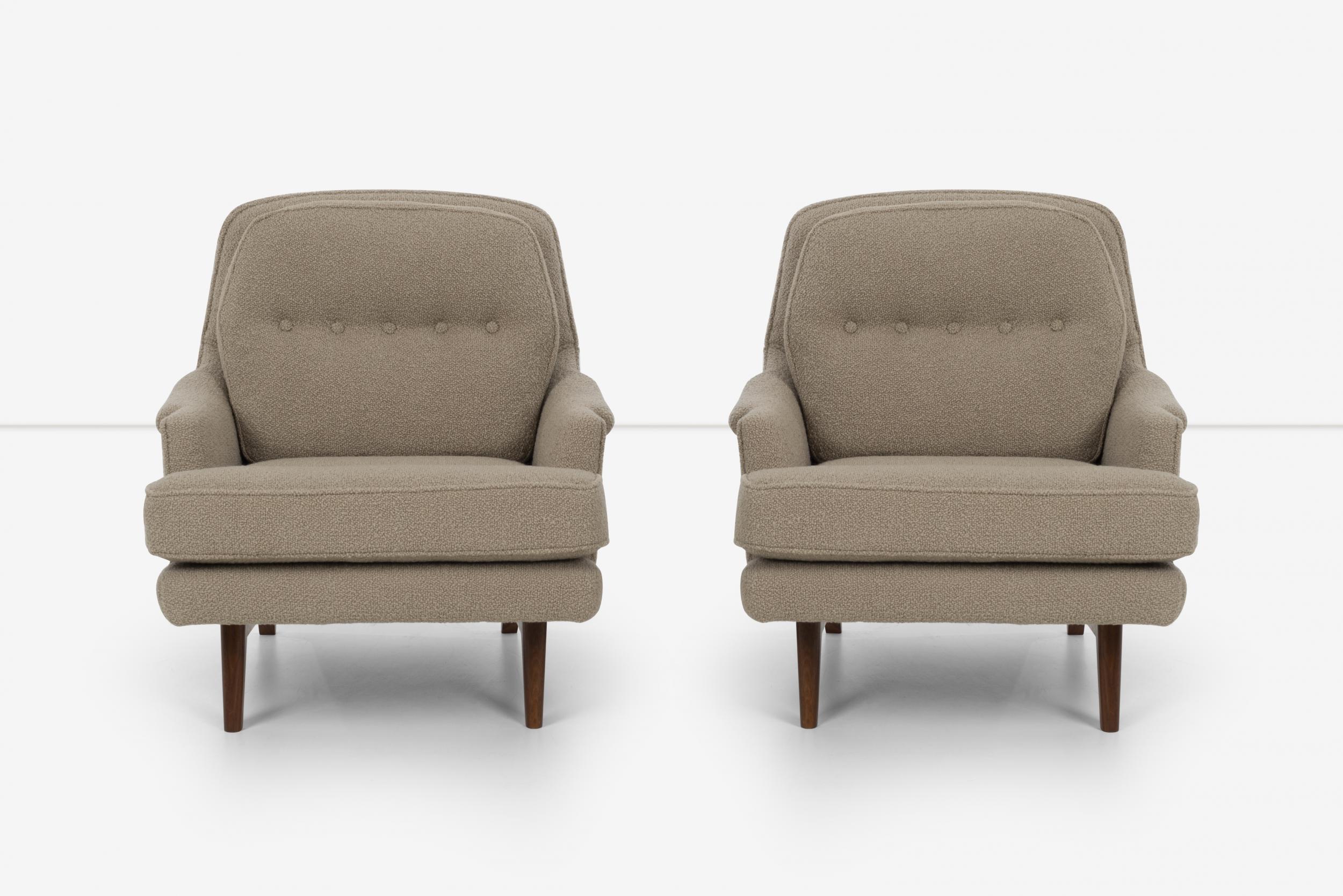 Bouclé Edward Wormley for Dunbar Pair of Lounges Chairs in Knoll Boucle