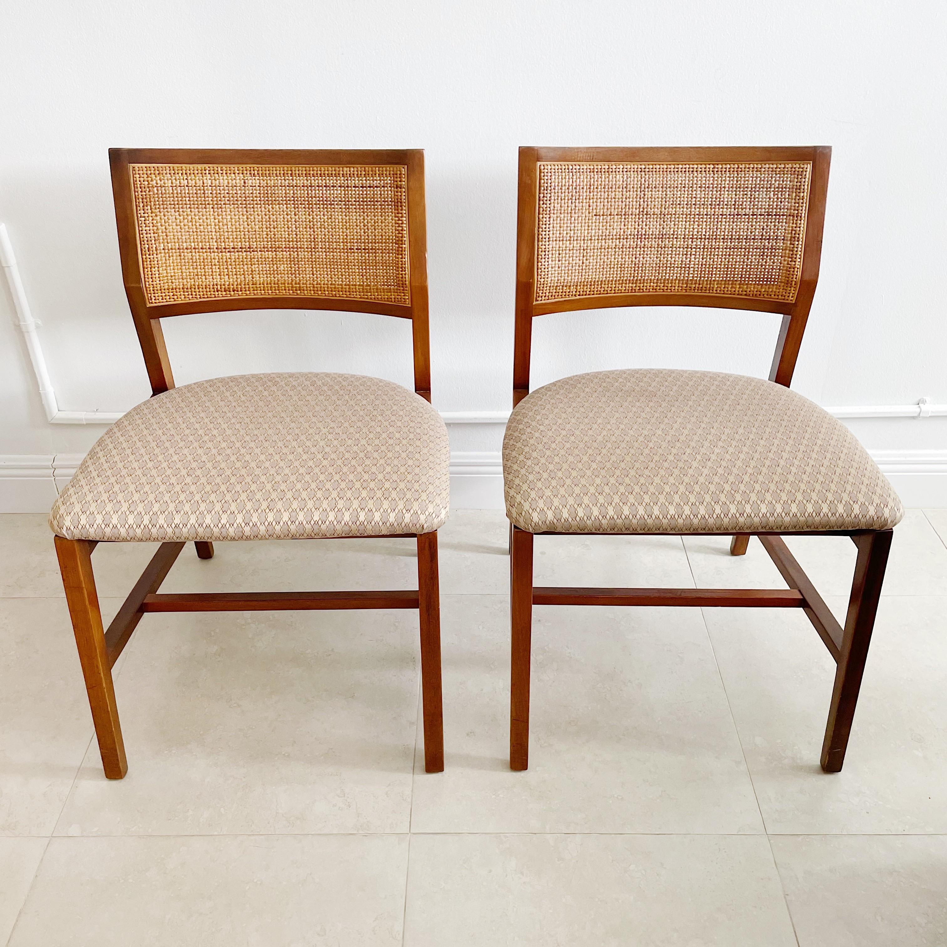 Mid-Century Modern Edward Wormley for Dunbar Pair Vienna Straw Cane Back Side Chairs