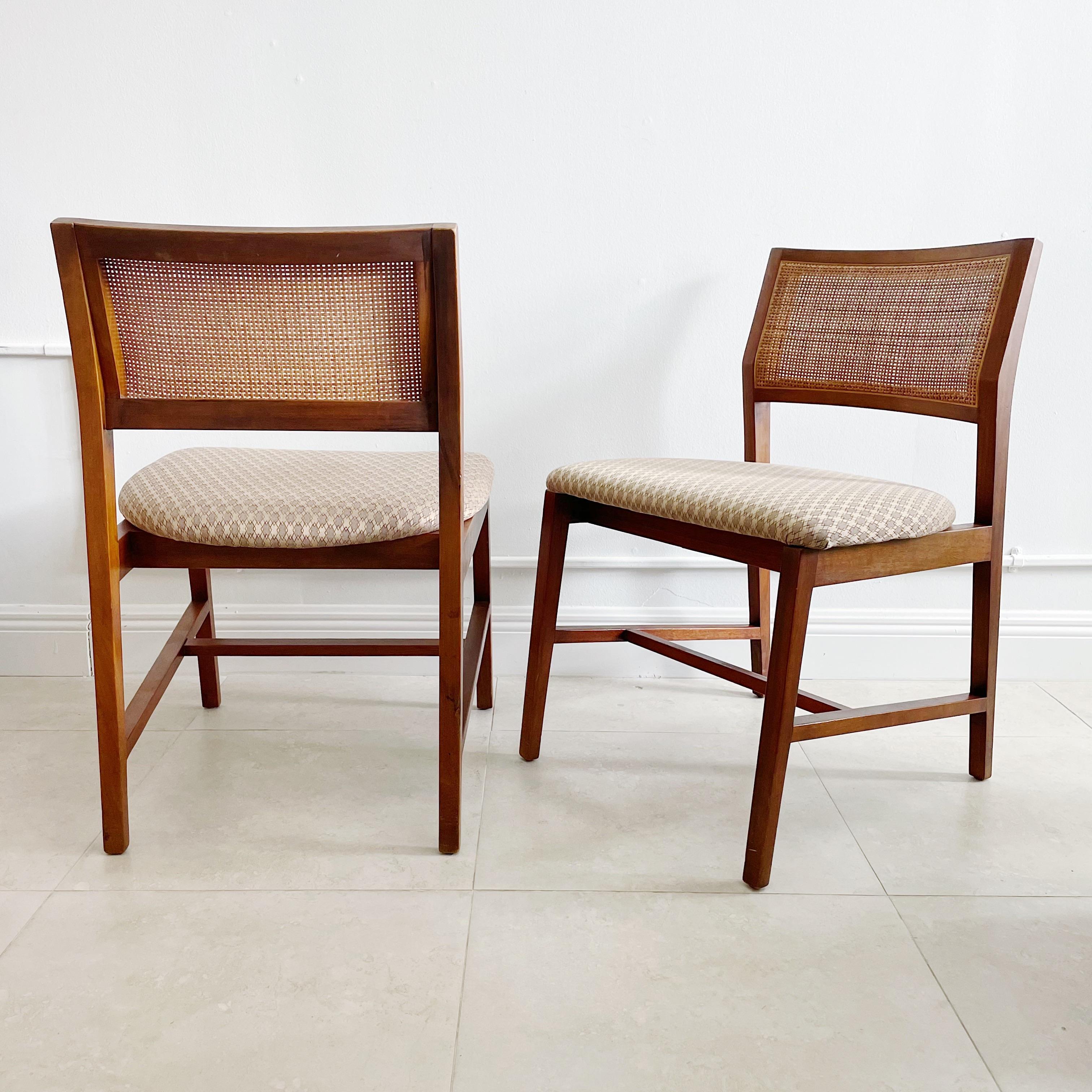 American Edward Wormley for Dunbar Pair Vienna Straw Cane Back Side Chairs