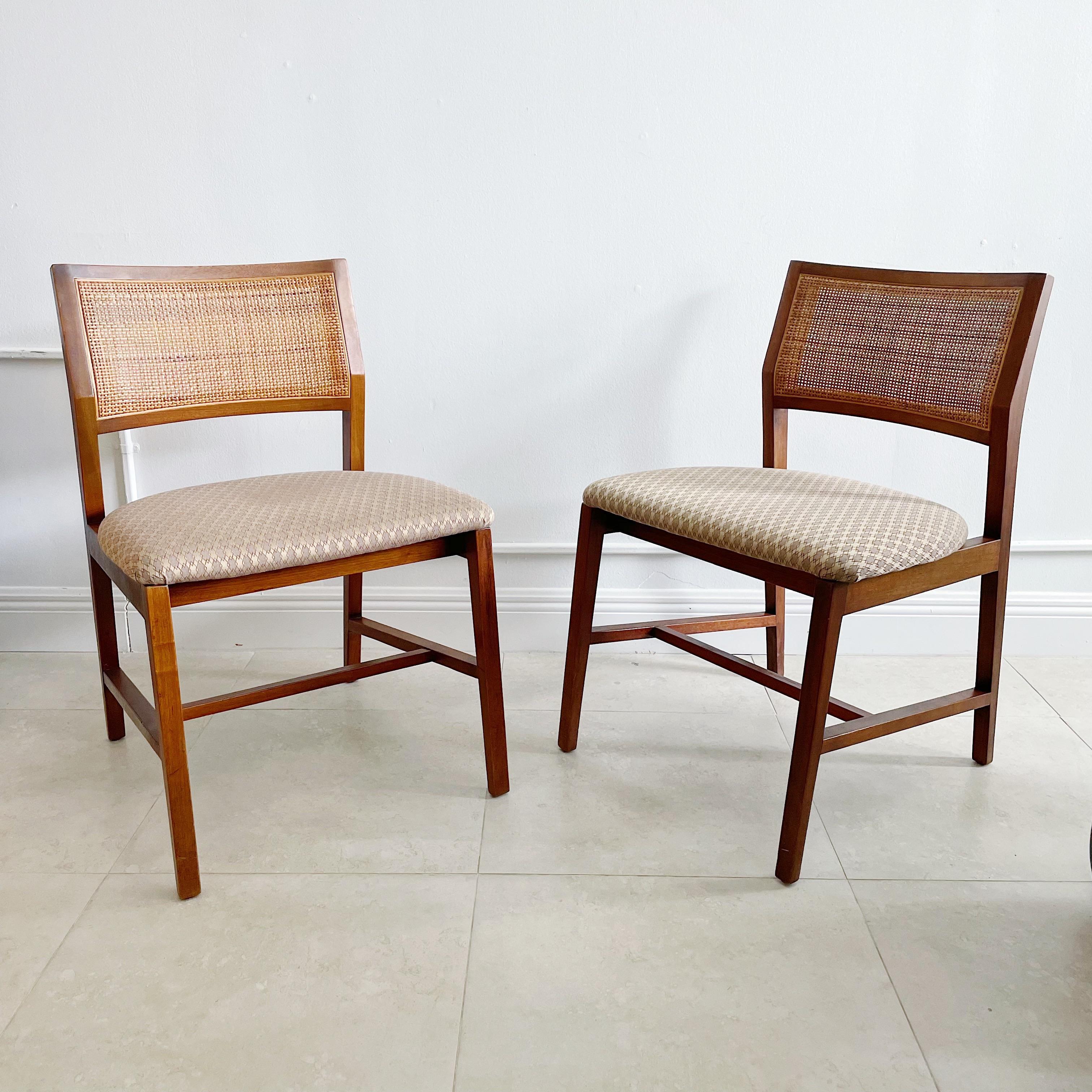 Caning Edward Wormley for Dunbar Pair Vienna Straw Cane Back Side Chairs