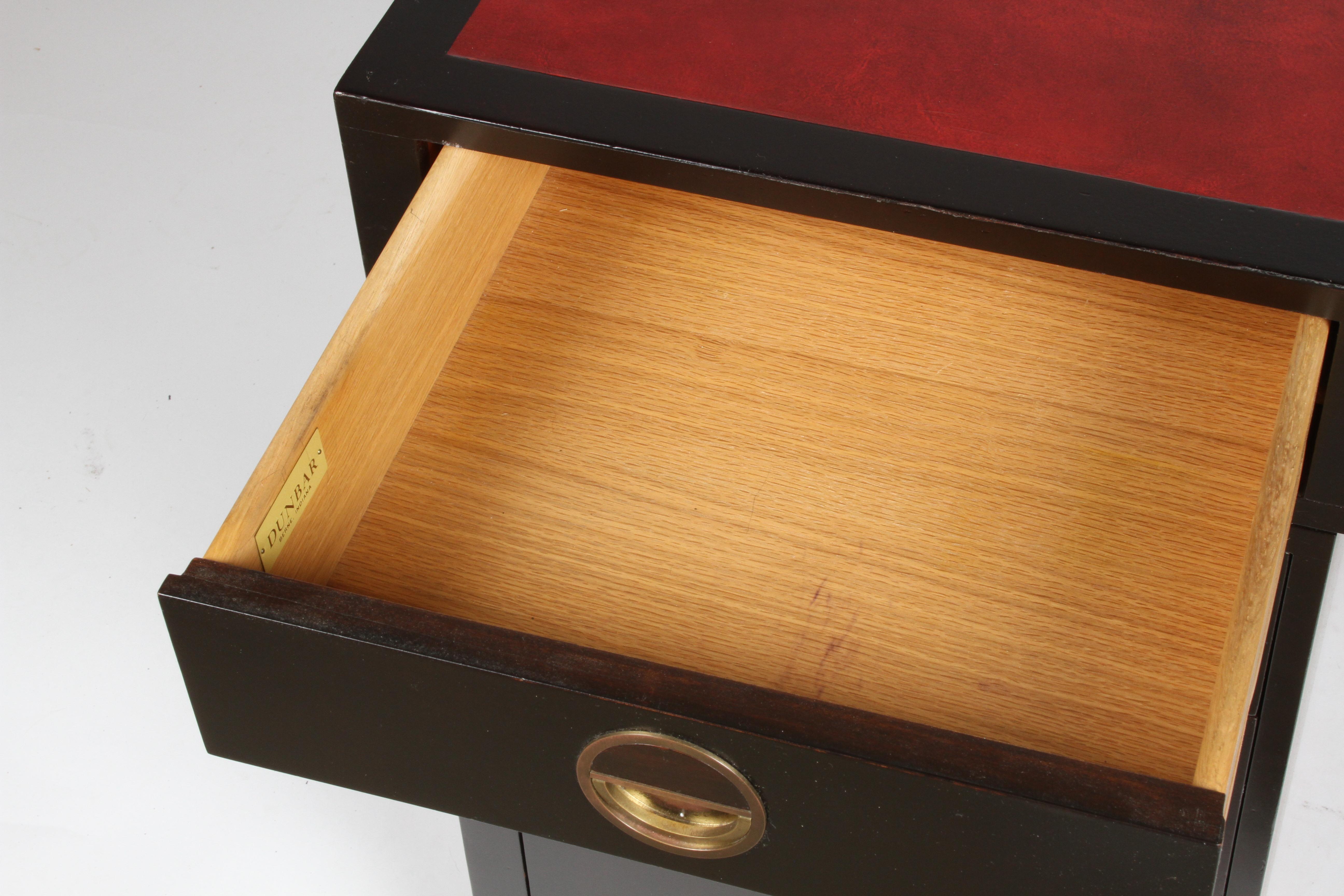 Edward Wormley for Dunbar Partners Desk with Bookshelf in Ebony with Red Leather 3