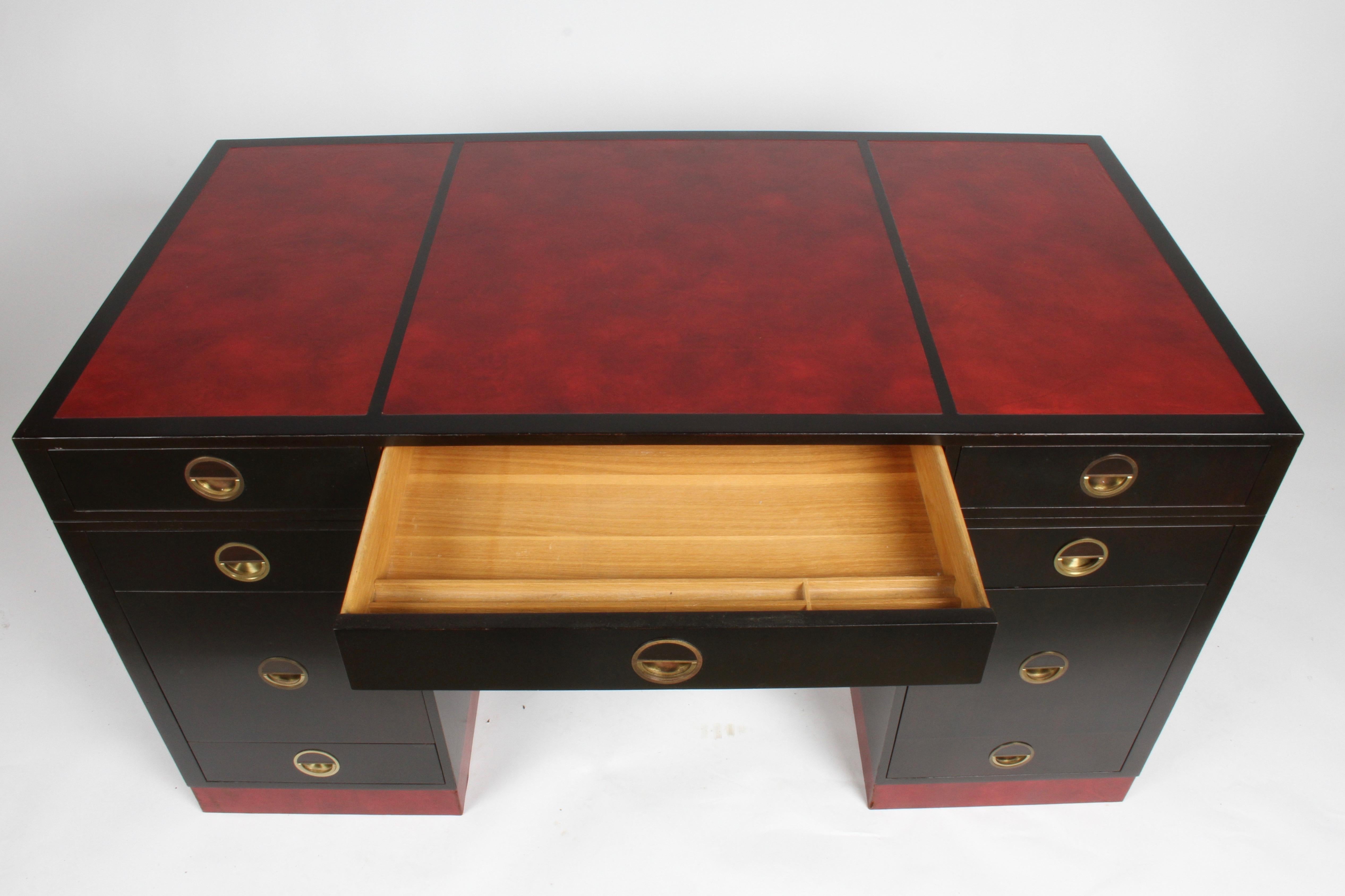 Edward Wormley for Dunbar Partners Desk with Bookshelf in Ebony with Red Leather 5