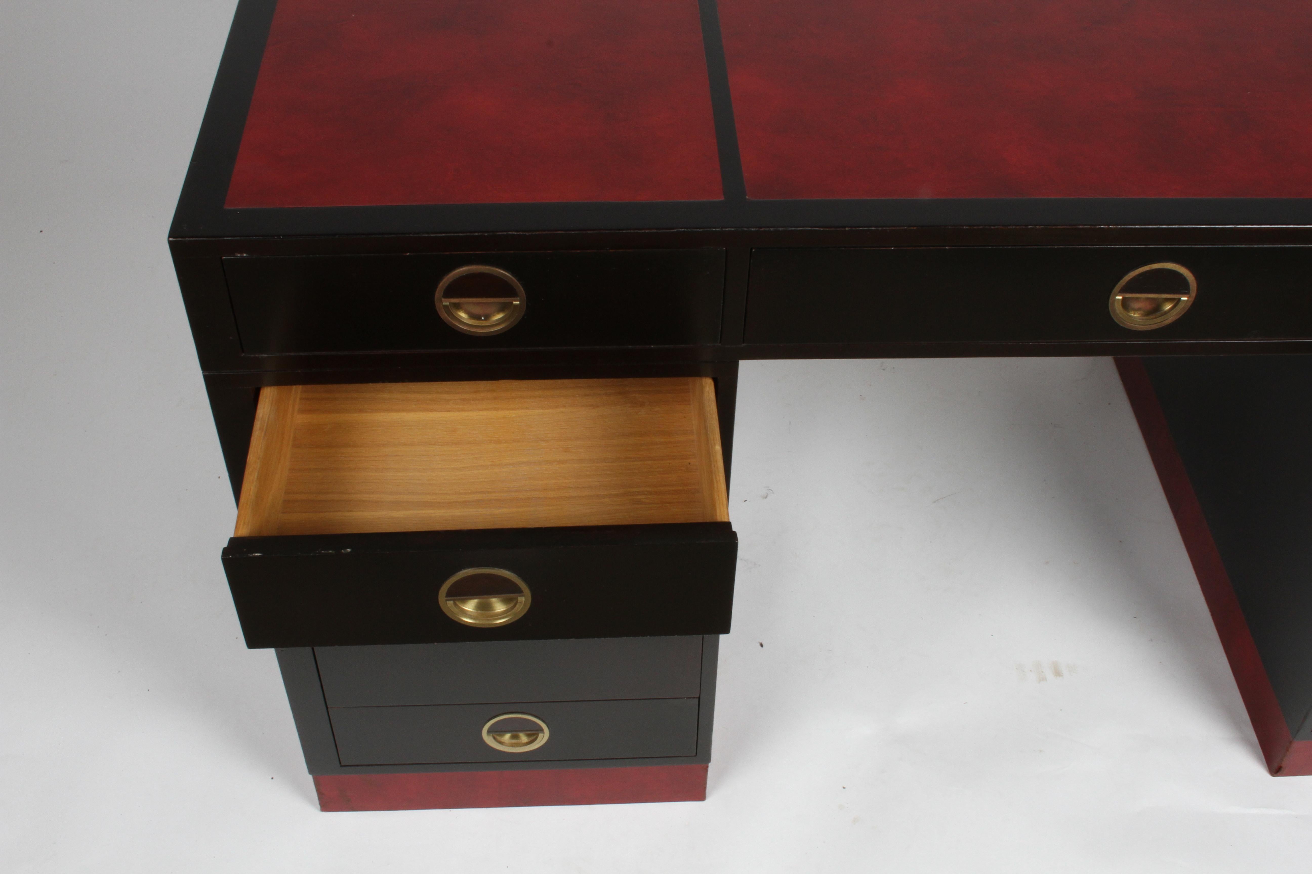 Edward Wormley for Dunbar Partners Desk with Bookshelf in Ebony with Red Leather 7
