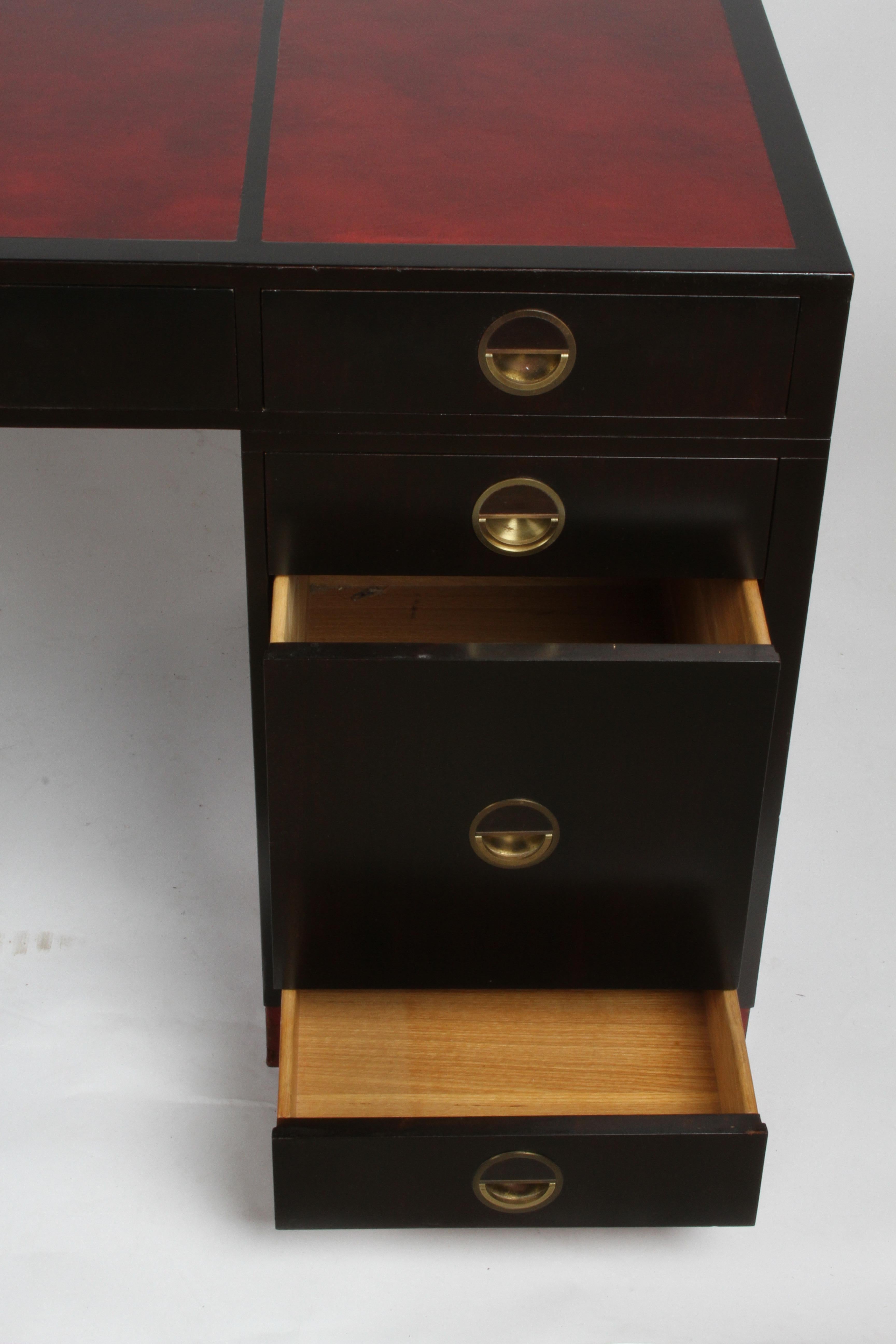 Edward Wormley for Dunbar Partners Desk with Bookshelf in Ebony with Red Leather 8