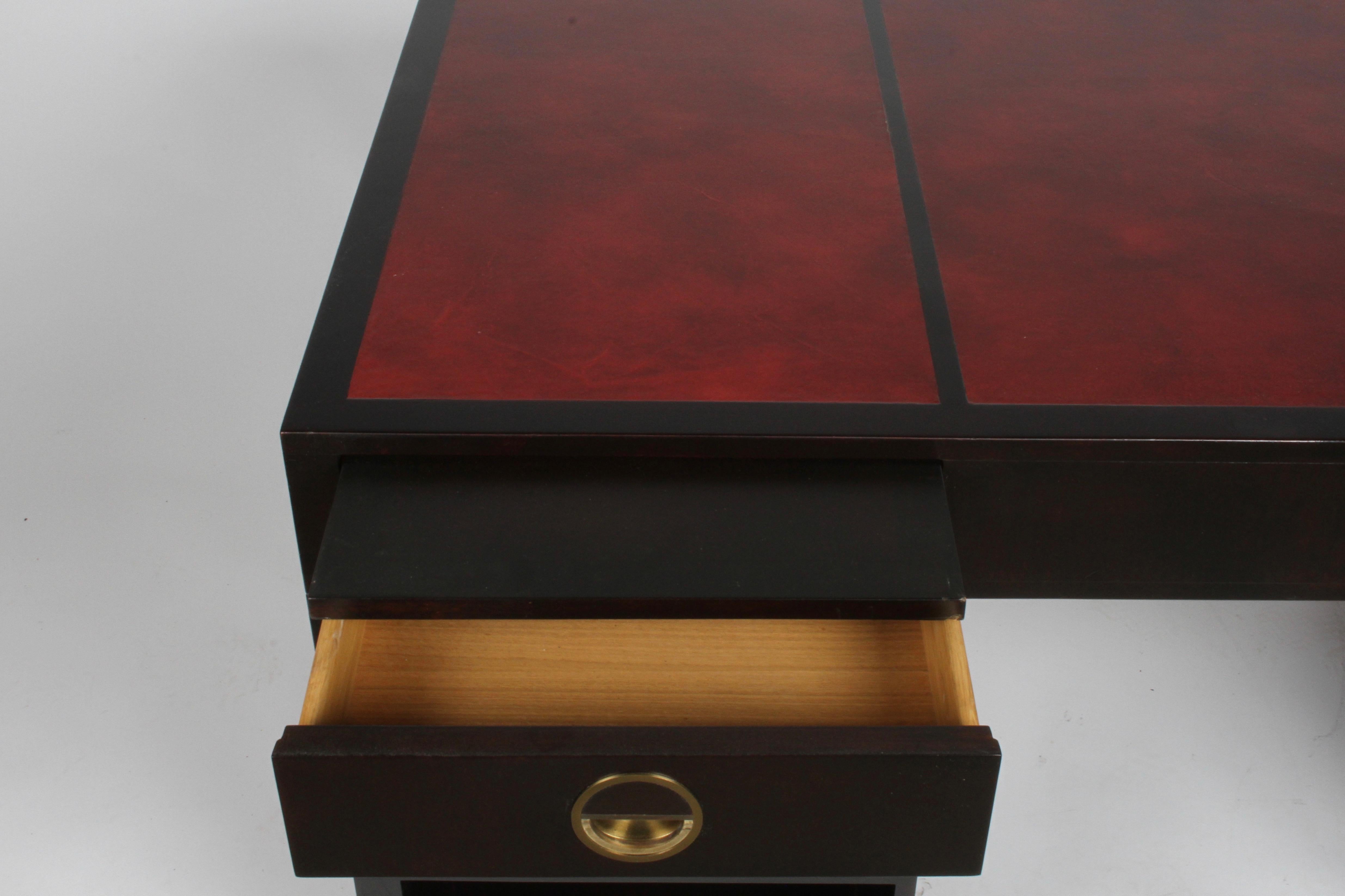 Edward Wormley for Dunbar Partners Desk with Bookshelf in Ebony with Red Leather In Good Condition In St. Louis, MO