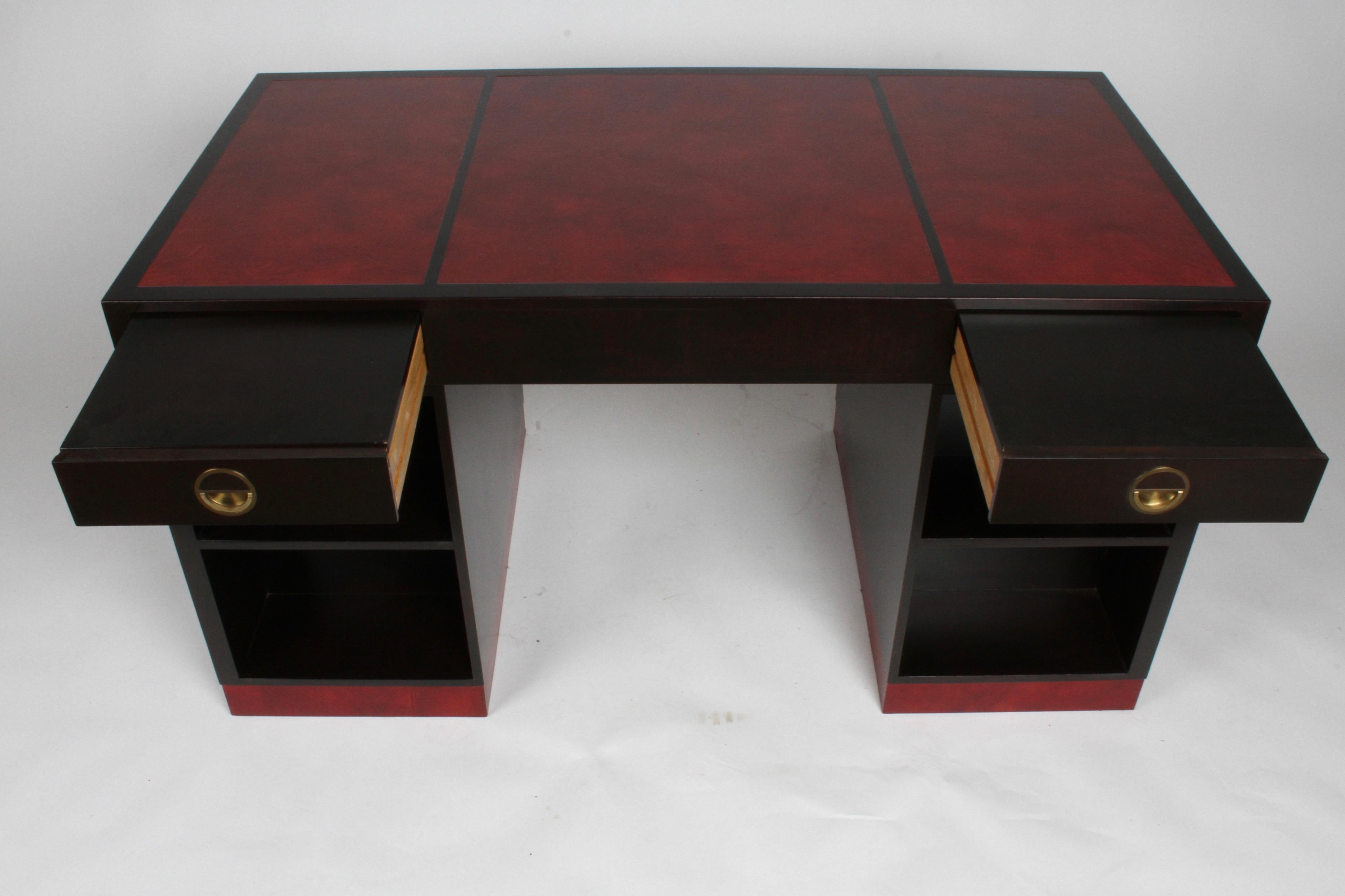Mid-20th Century Edward Wormley for Dunbar Partners Desk with Bookshelf in Ebony with Red Leather