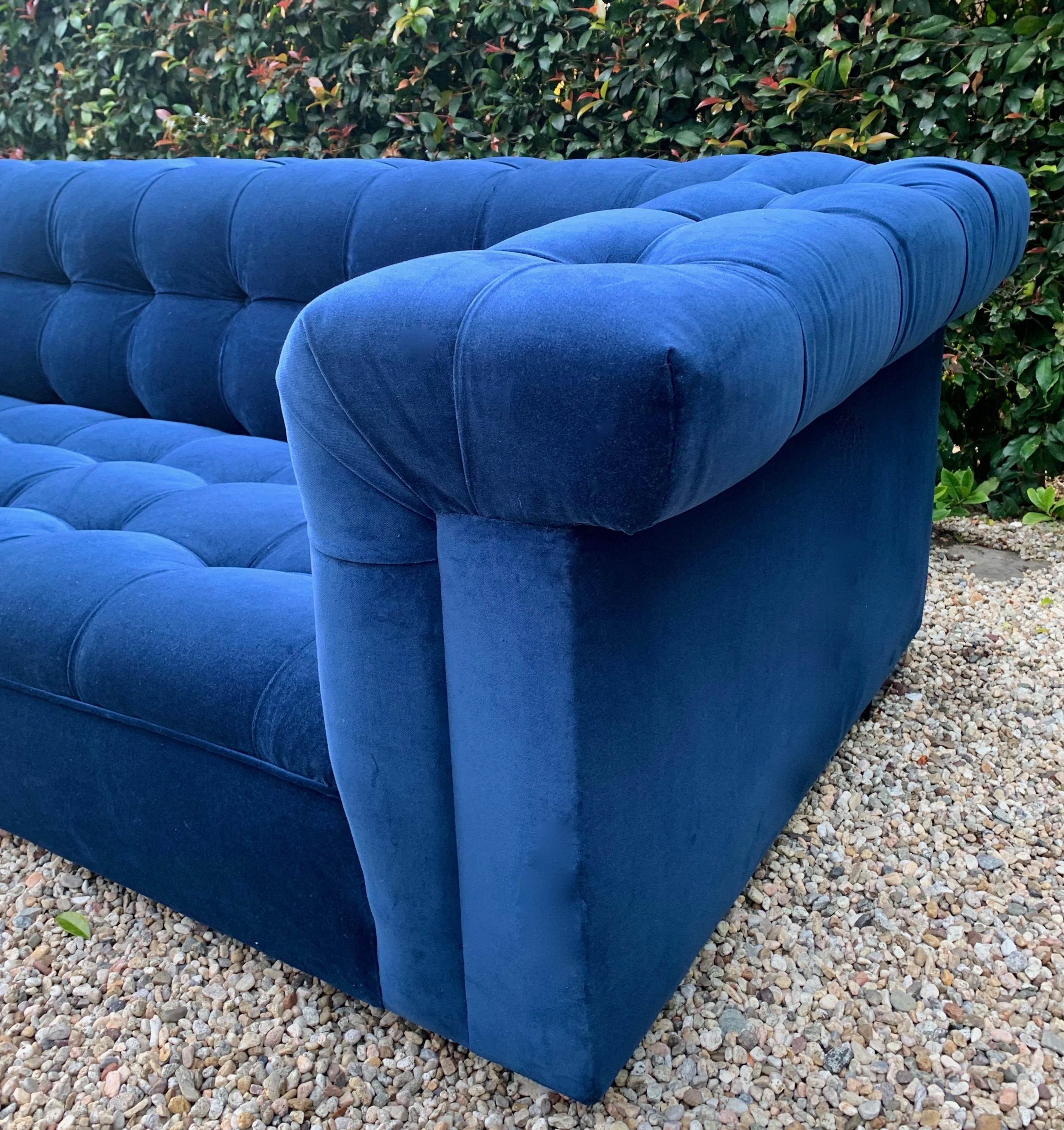 Mid-Century Modern Blue Velvet Dunbar Party Sofa by Edward Wormley