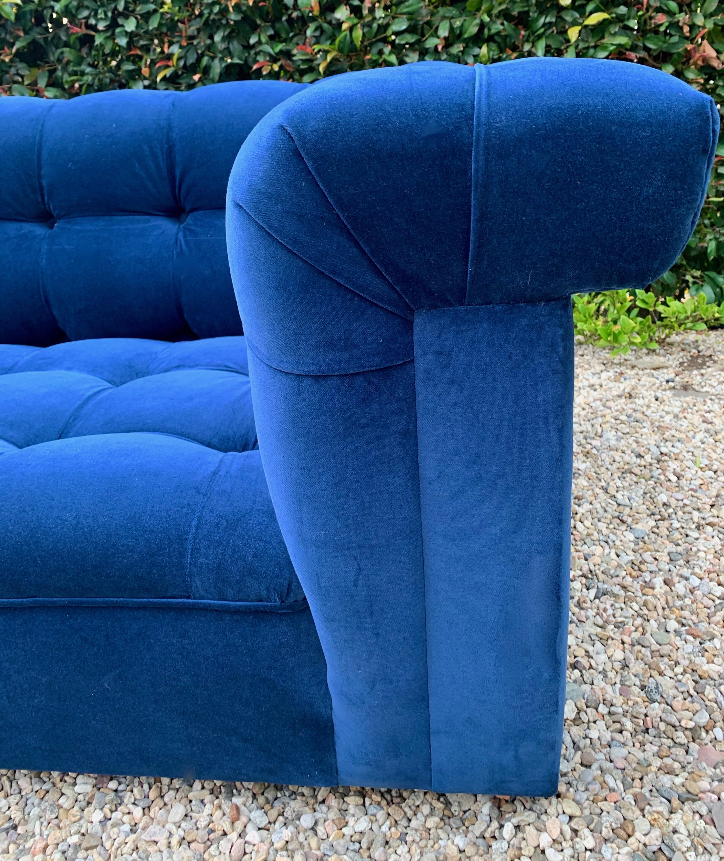Blue Velvet Dunbar Party Sofa by Edward Wormley In Good Condition In Los Angeles, CA
