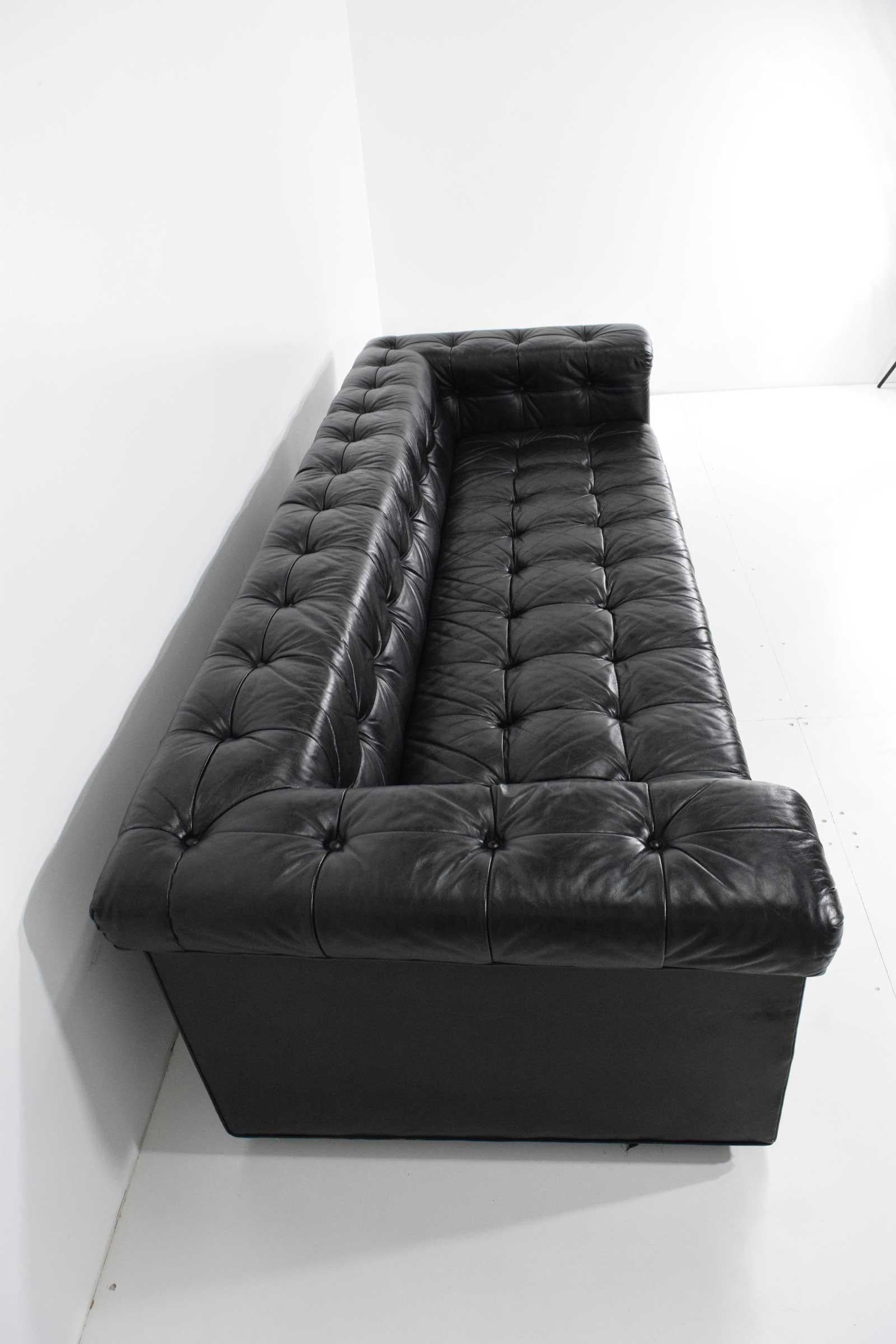 20th Century Edward Wormley for Dunbar Party Sofa Model 5407 in Black Leather