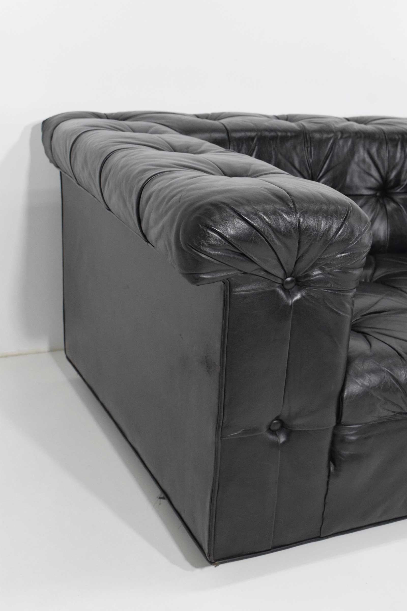 Edward Wormley for Dunbar Party Sofa Model 5407 in Black Leather 1