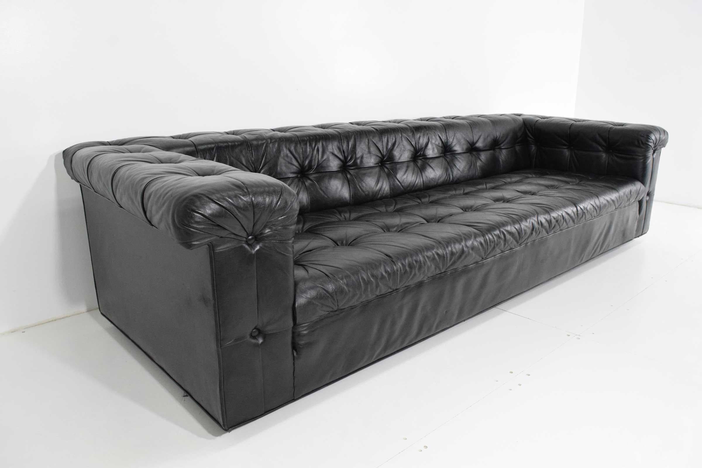 Edward Wormley for Dunbar Party Sofa Model 5407 in Black Leather 2