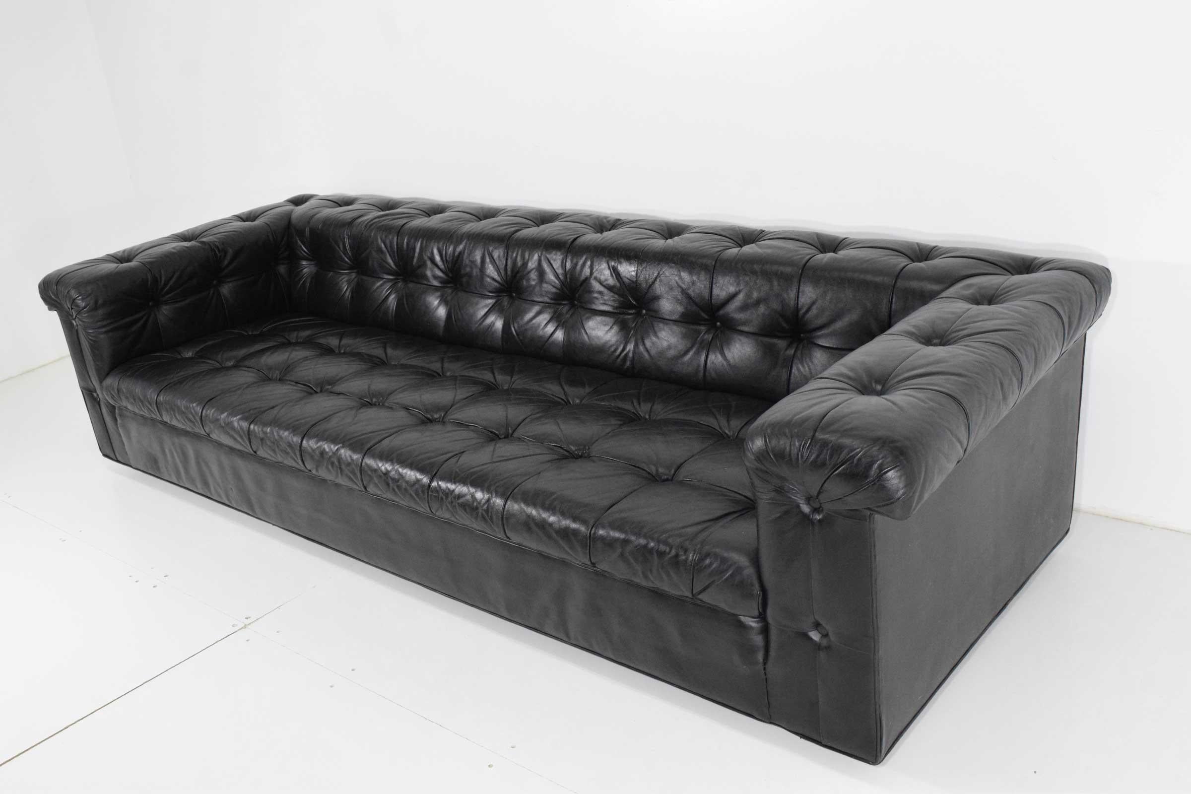 Edward Wormley for Dunbar Party Sofa Model 5407 in Black Leather 3