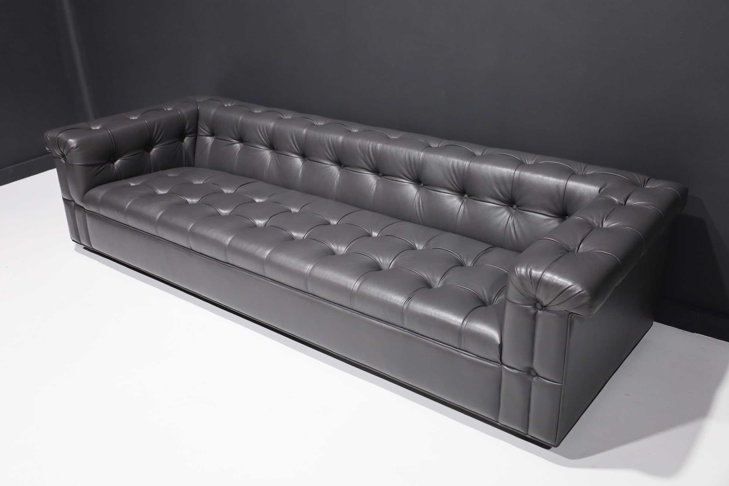 American Edward Wormley for Dunbar Party Sofa Model 5407 in Dark Gray Leather For Sale