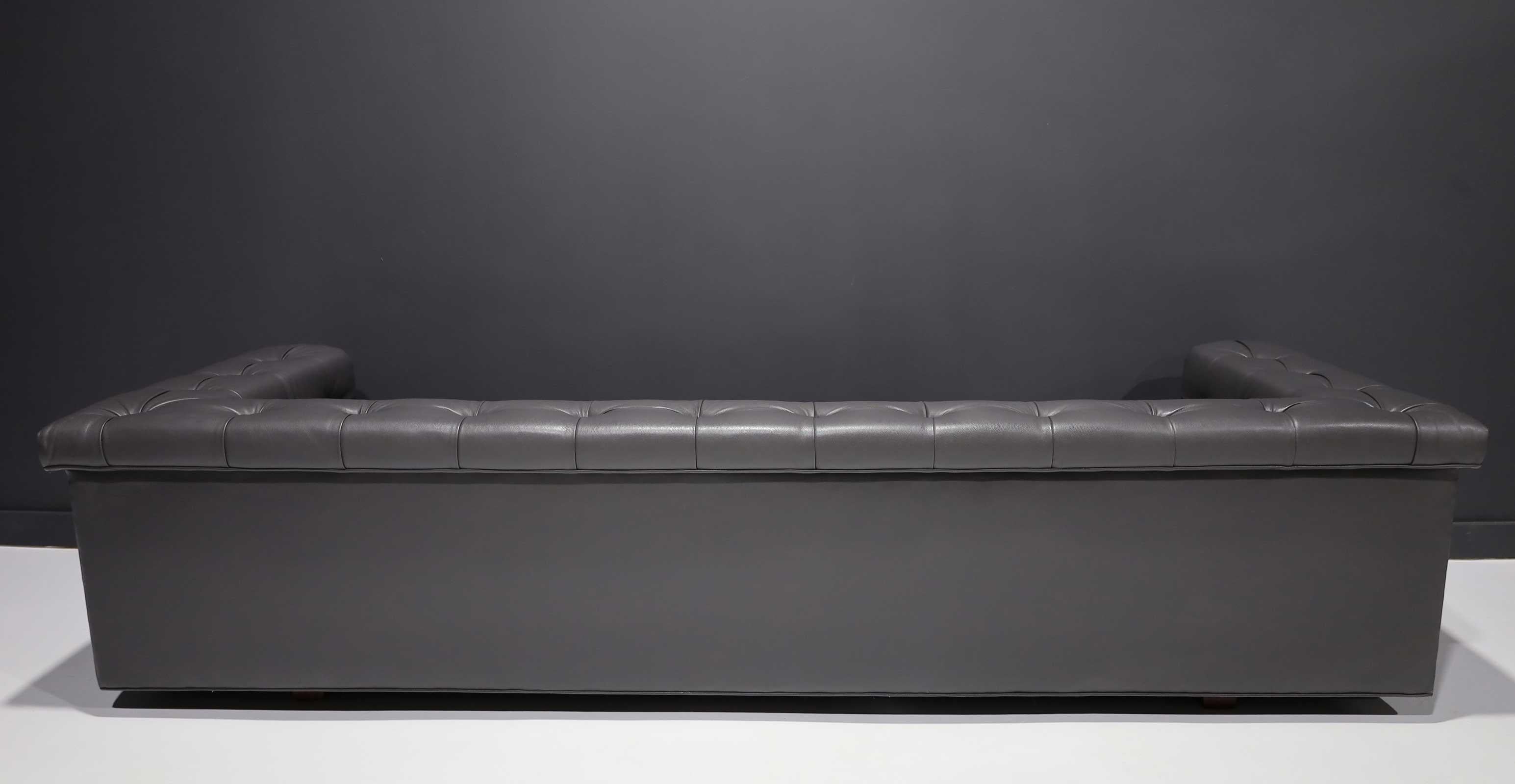 Edward Wormley for Dunbar Party Sofa Model 5407 in Dark Gray Leather For Sale 1