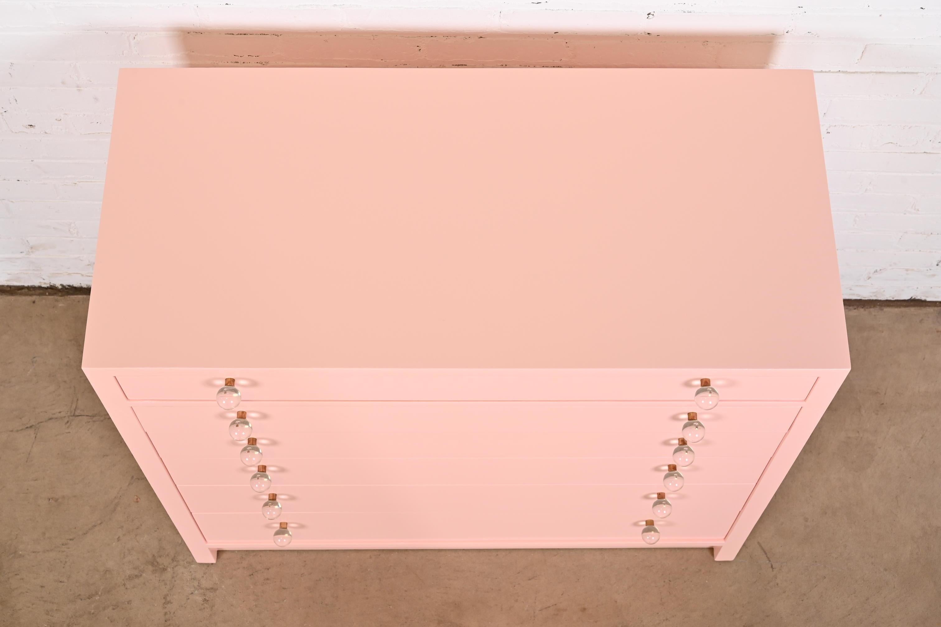 Edward Wormley for Dunbar Pink Lacquered Chest of Drawers, Newly Refinished For Sale 3