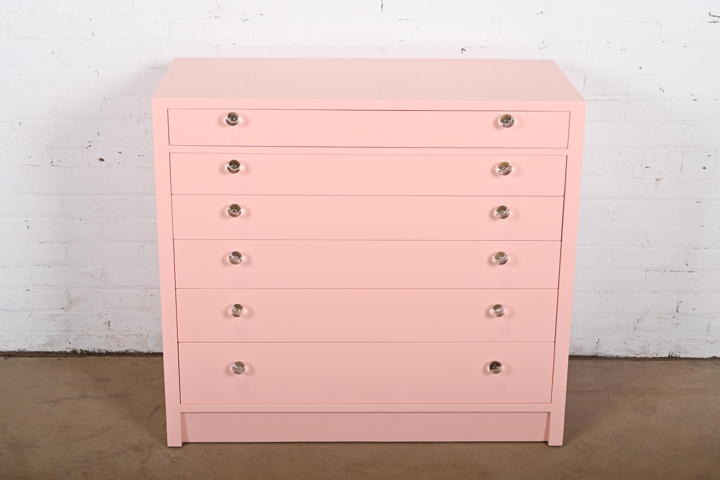 Mid-20th Century Edward Wormley for Dunbar Pink Lacquered Chest of Drawers, Newly Refinished For Sale