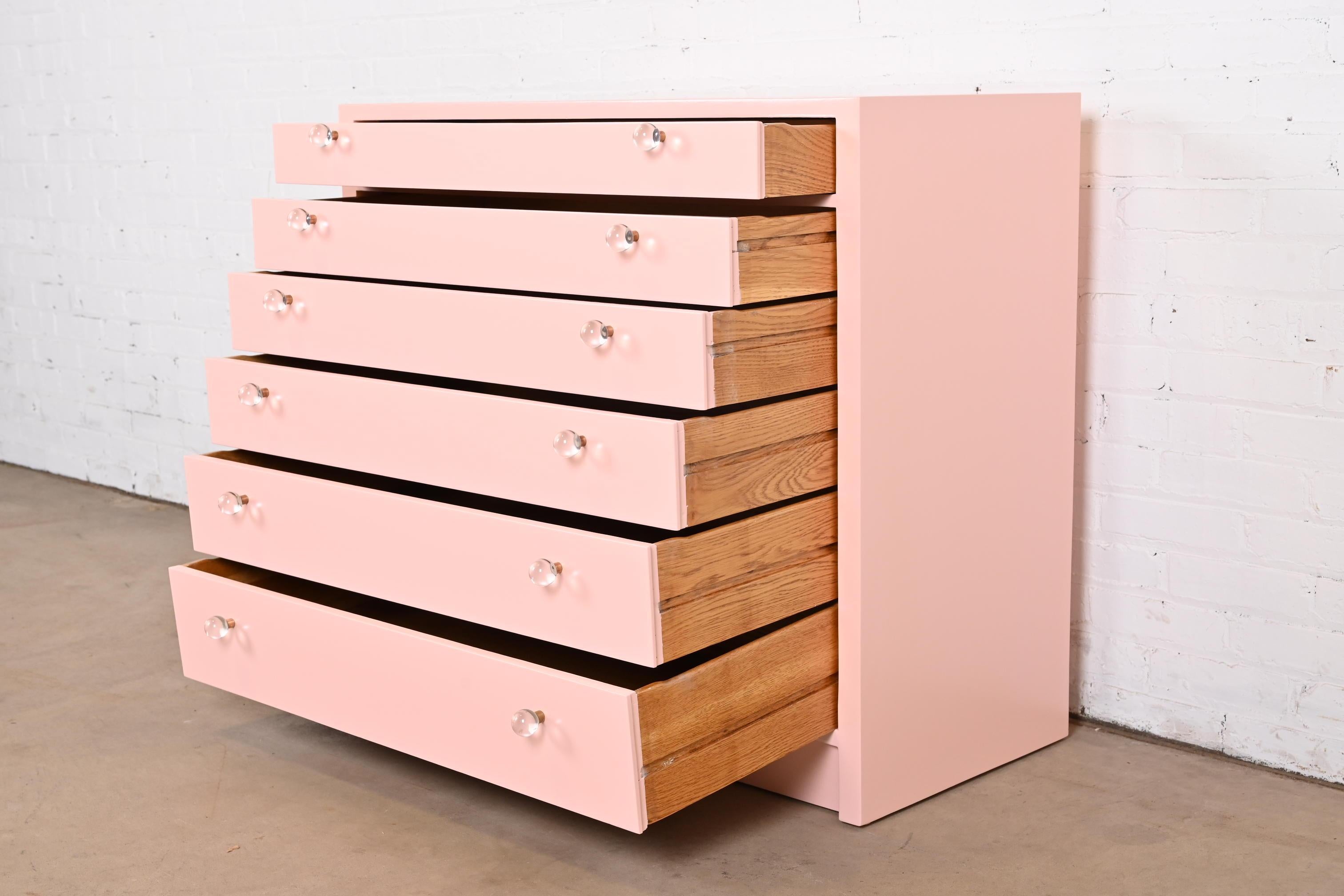 Edward Wormley for Dunbar Pink Lacquered Chest of Drawers, Newly Refinished For Sale 1