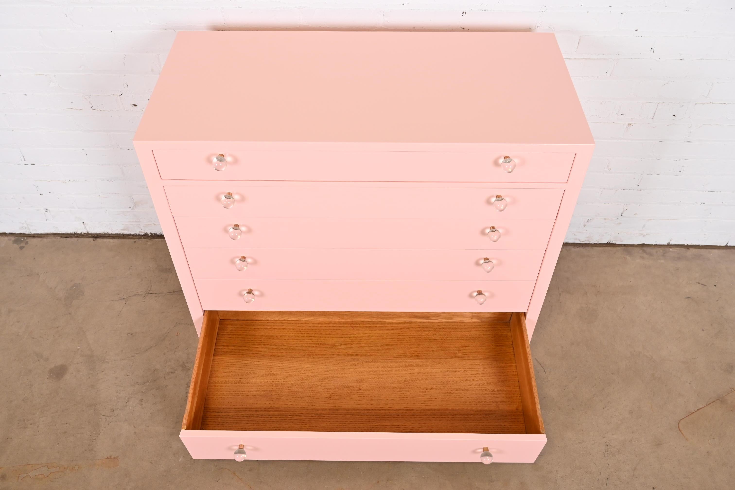 Edward Wormley for Dunbar Pink Lacquered Chest of Drawers, Newly Refinished For Sale 2