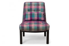 Edward Wormley for Dunbar Pink Purple Plaid Upholstered Slipper / Side Chair