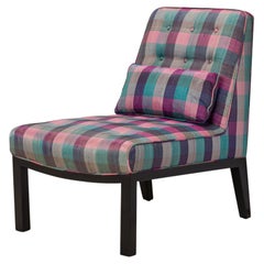 Edward Wormley for Dunbar - Chaise d'appoint en tissu écossais rose et violet tapissé