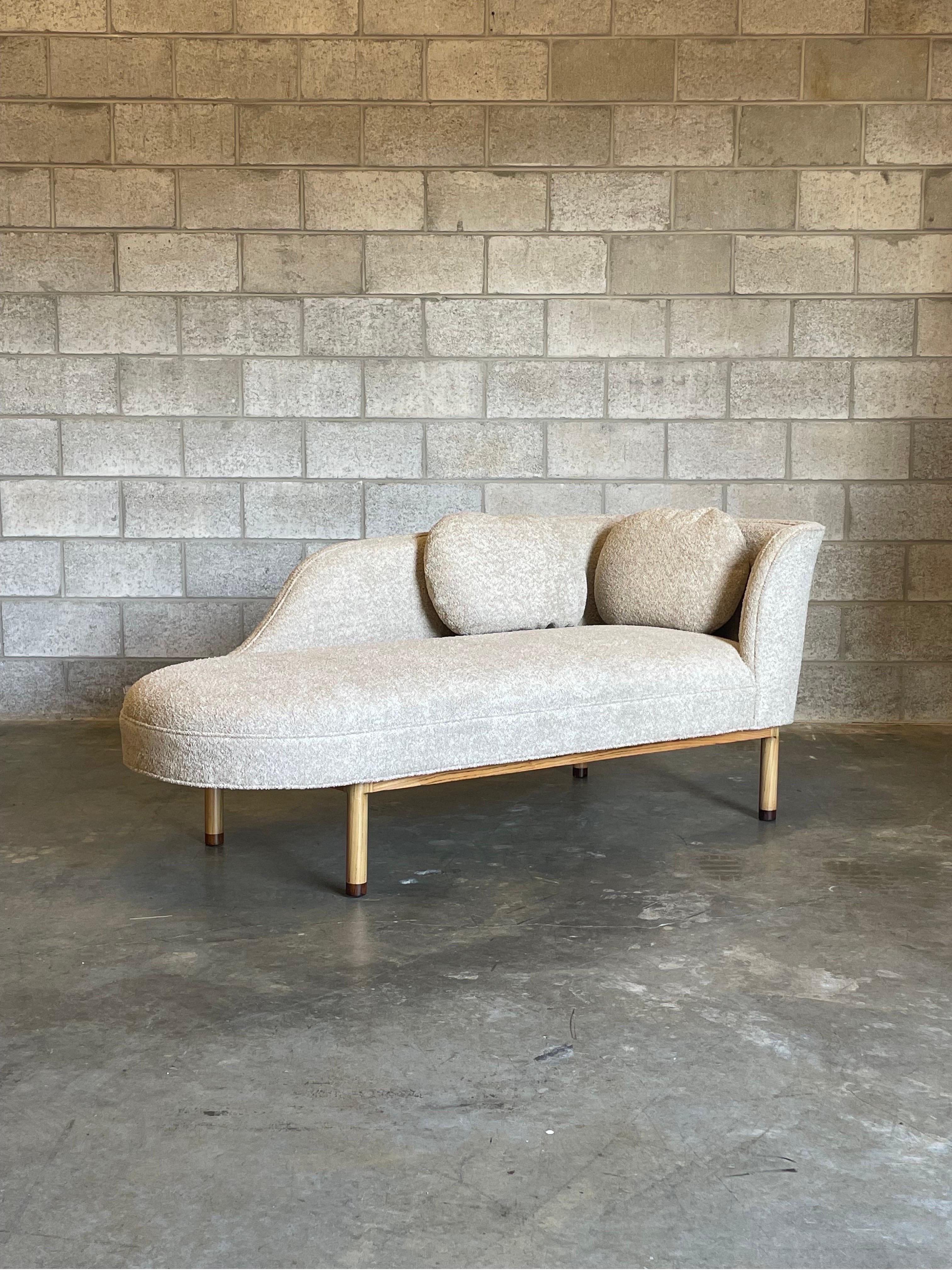 North American Edward Wormley for Dunbar Rare Chaise Lounge in Bouclé and Ash