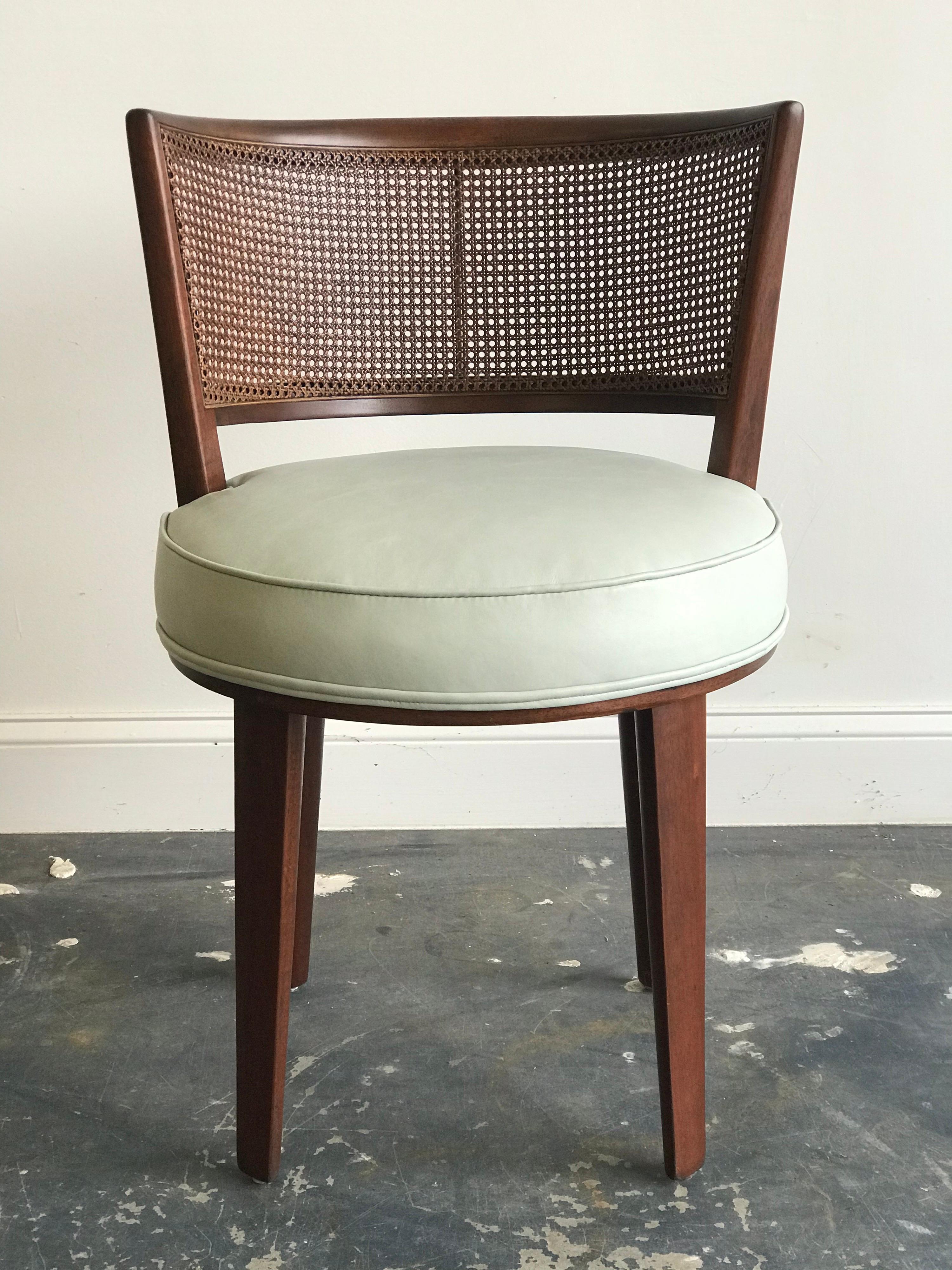 Mid-Century Modern Swivel Chair, Edward Wormley for Dunbar, Mahogany Cane Leather, 1950s