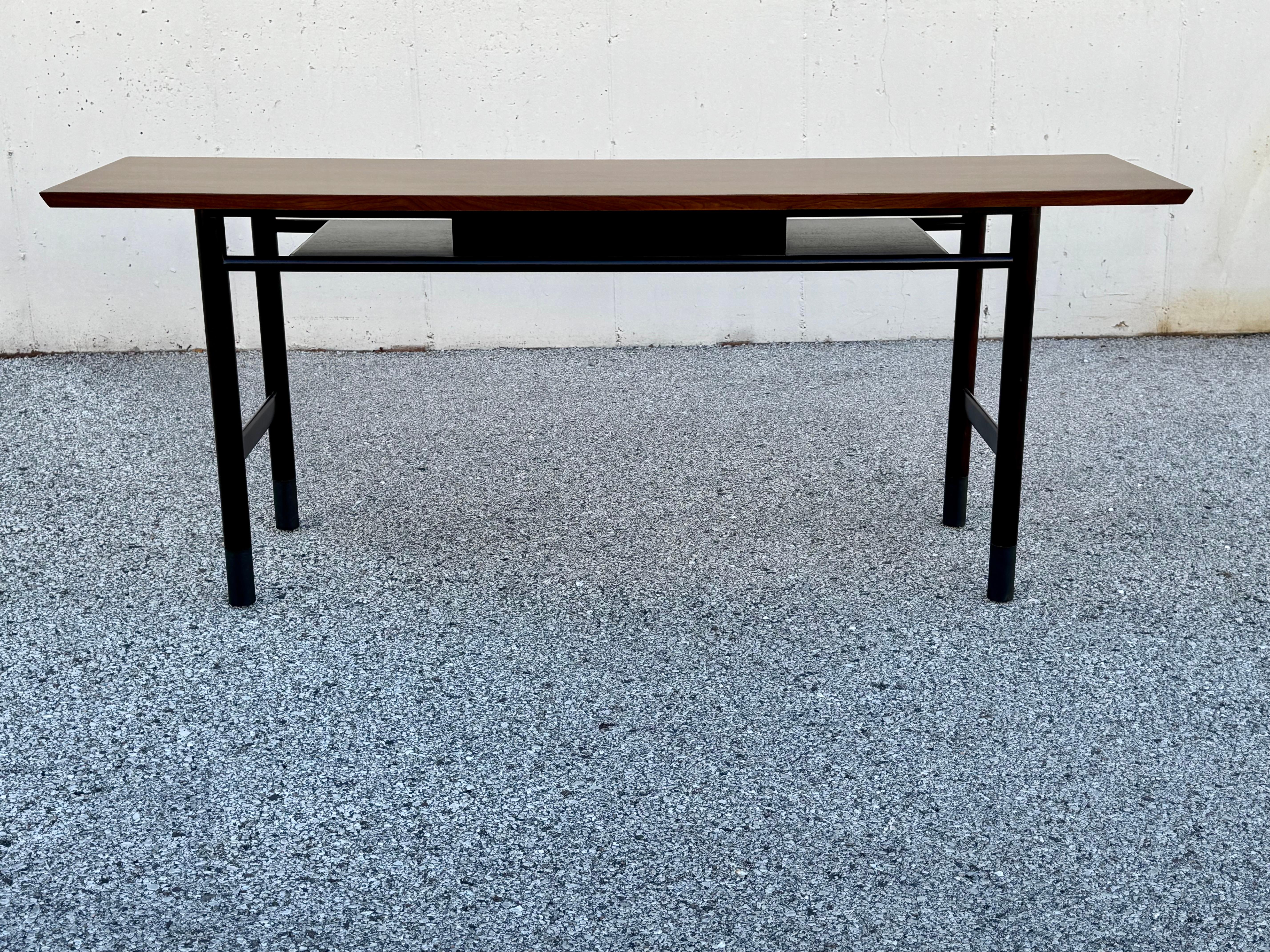 Edward Wormley for Dunbar Refinished Two-Tone Console or Sofa Table with Drawer For Sale 9