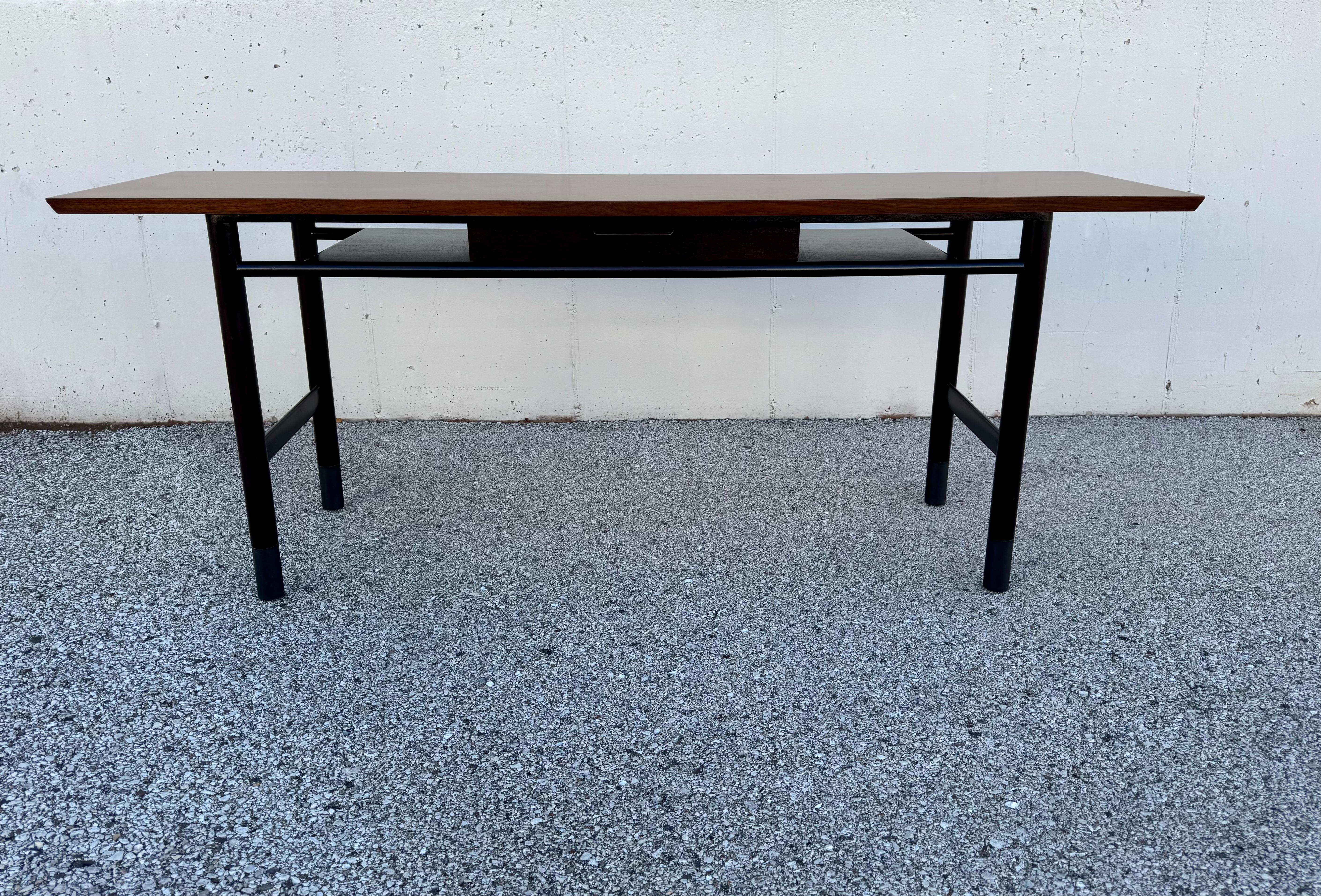 Mid-Century Modern Edward Wormley for Dunbar Refinished Two-Tone Console or Sofa Table with Drawer For Sale
