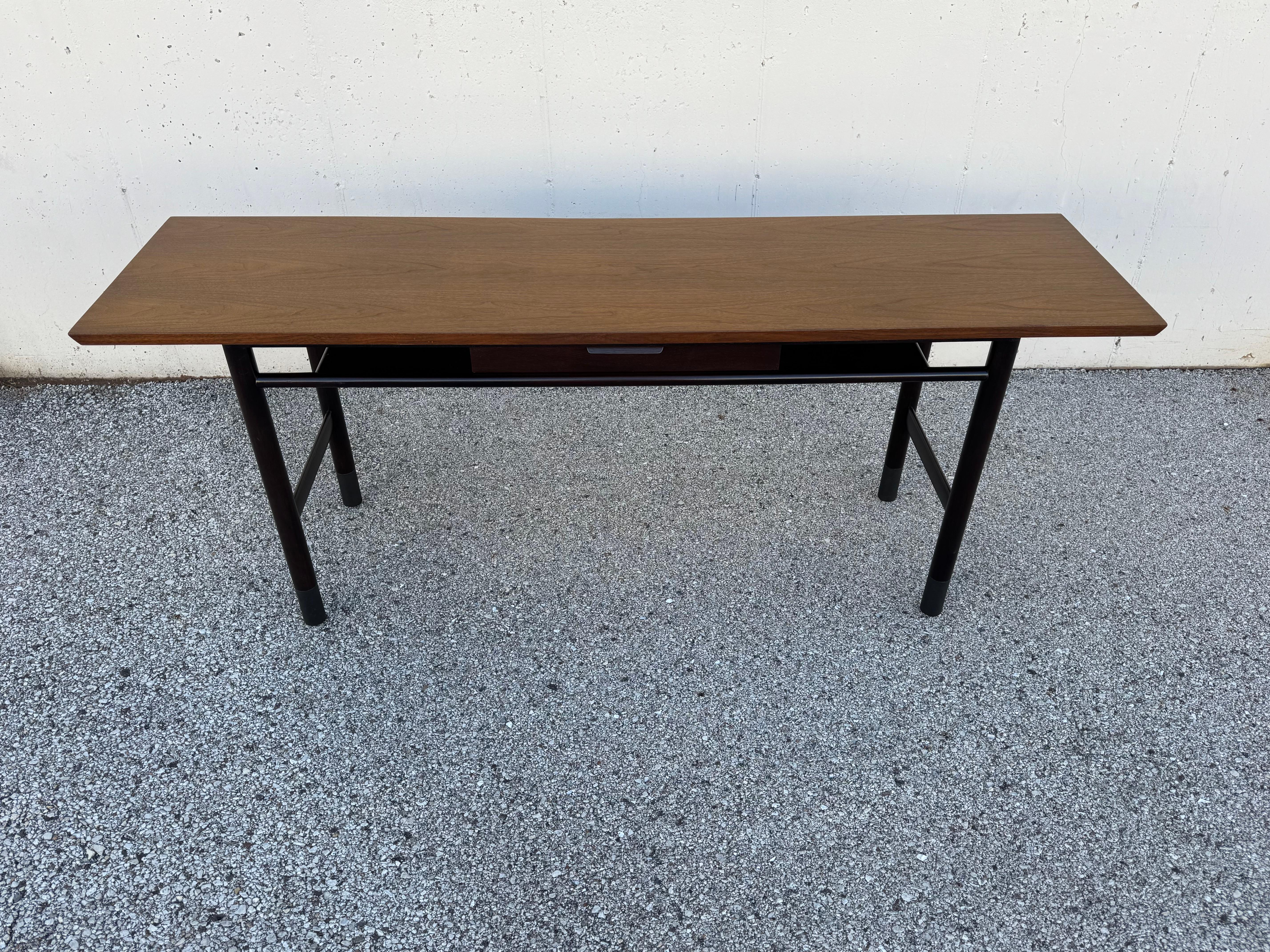 American Edward Wormley for Dunbar Refinished Two-Tone Console or Sofa Table with Drawer For Sale