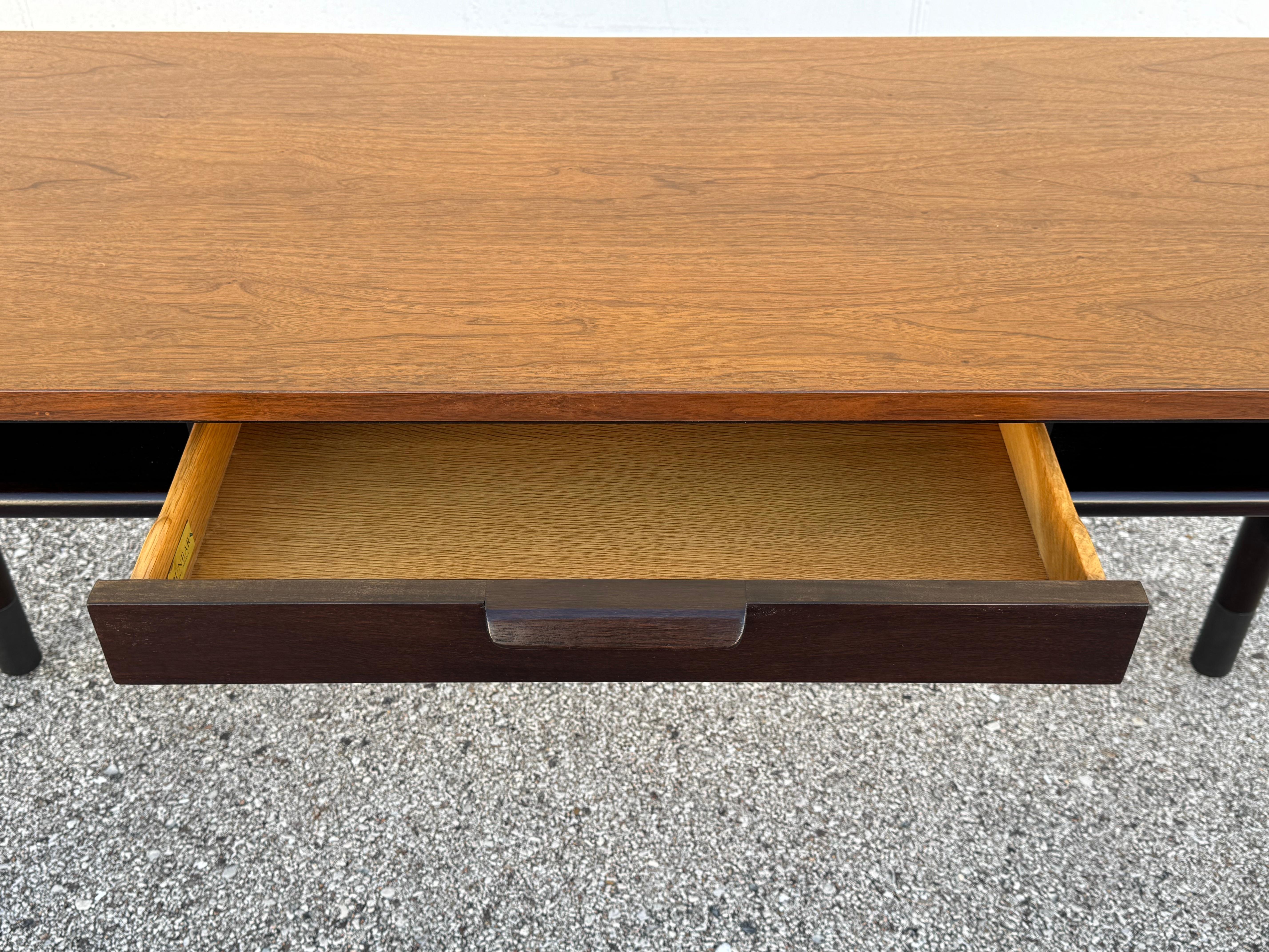 Walnut Edward Wormley for Dunbar Refinished Two-Tone Console or Sofa Table with Drawer For Sale